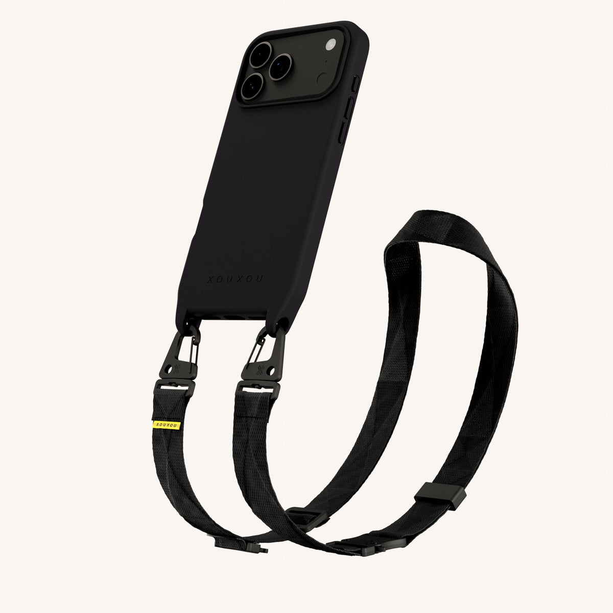 Phone Necklace with Lanyard for iPhone 18 Pro Max with MagSafe in Black Perspective View | XOUXOU #phone model_iphone 18 pro max