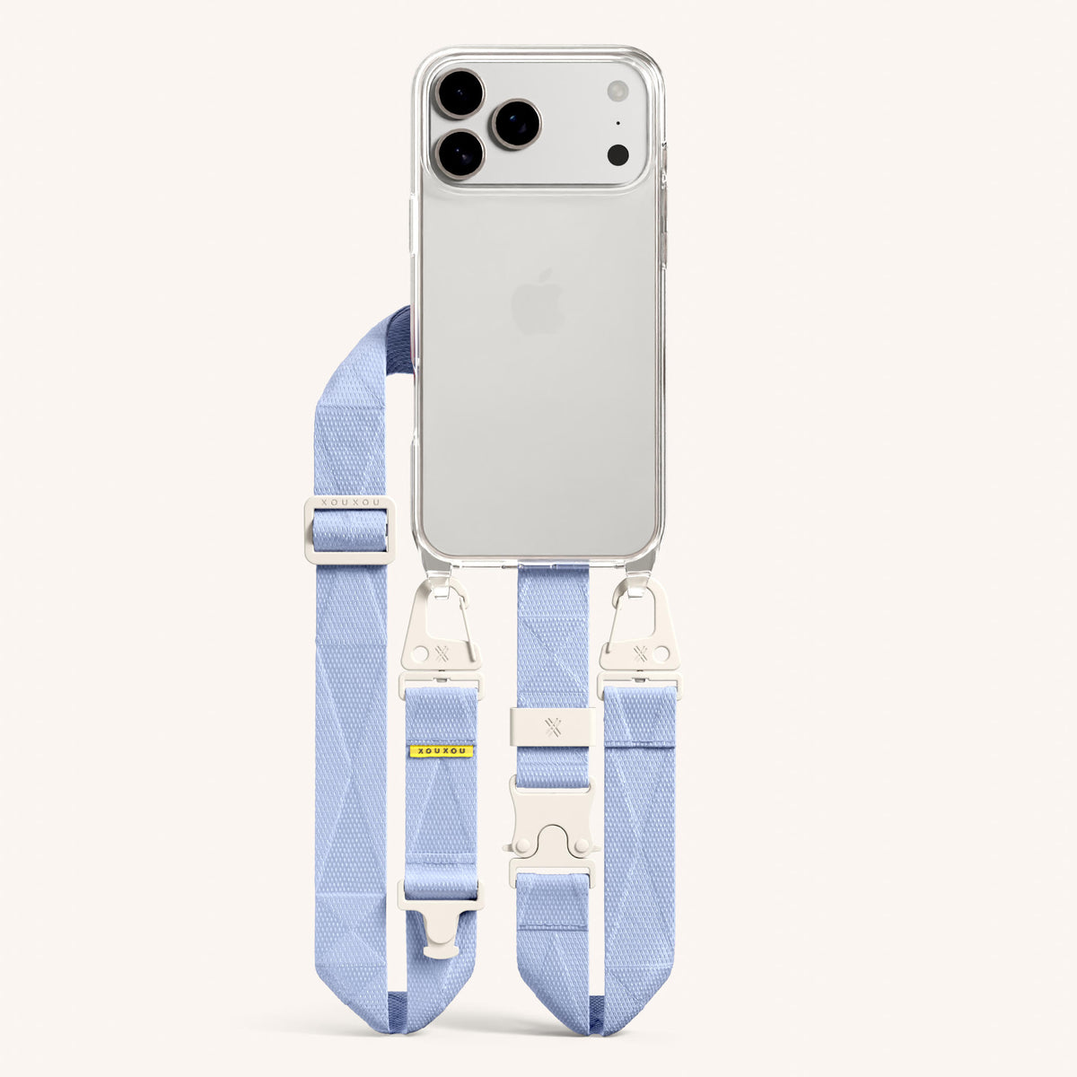 Phone Necklace with Lanyard for iPhone 18 Pro Max without MagSafe in Clear + Baby Blue Total View | XOUXOU #phone model_iphone 18 pro max