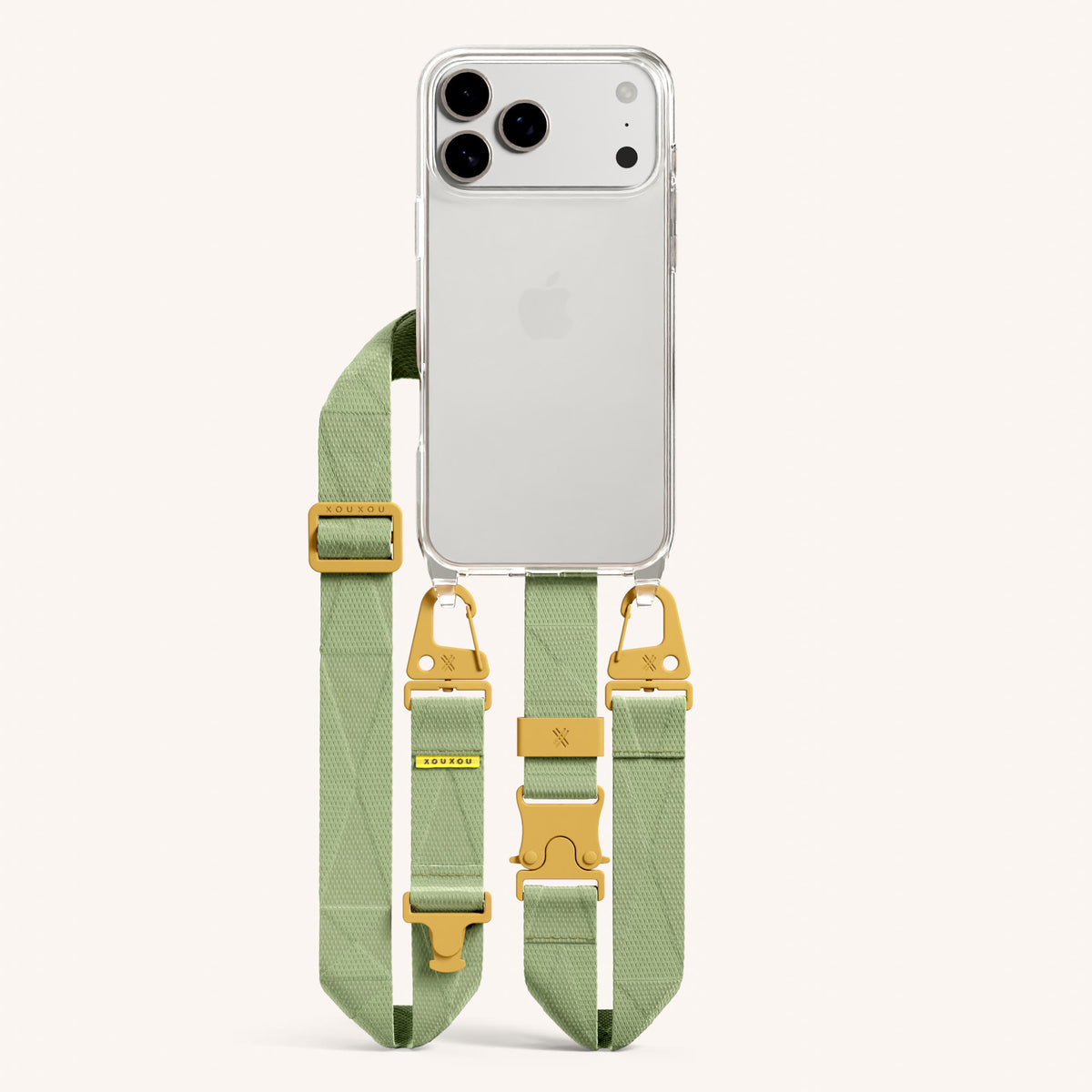 Phone Necklace with Lanyard for iPhone 18 Pro Max without MagSafe in Clear + Light Olive Total View | XOUXOU #phone model_iphone 18 pro max