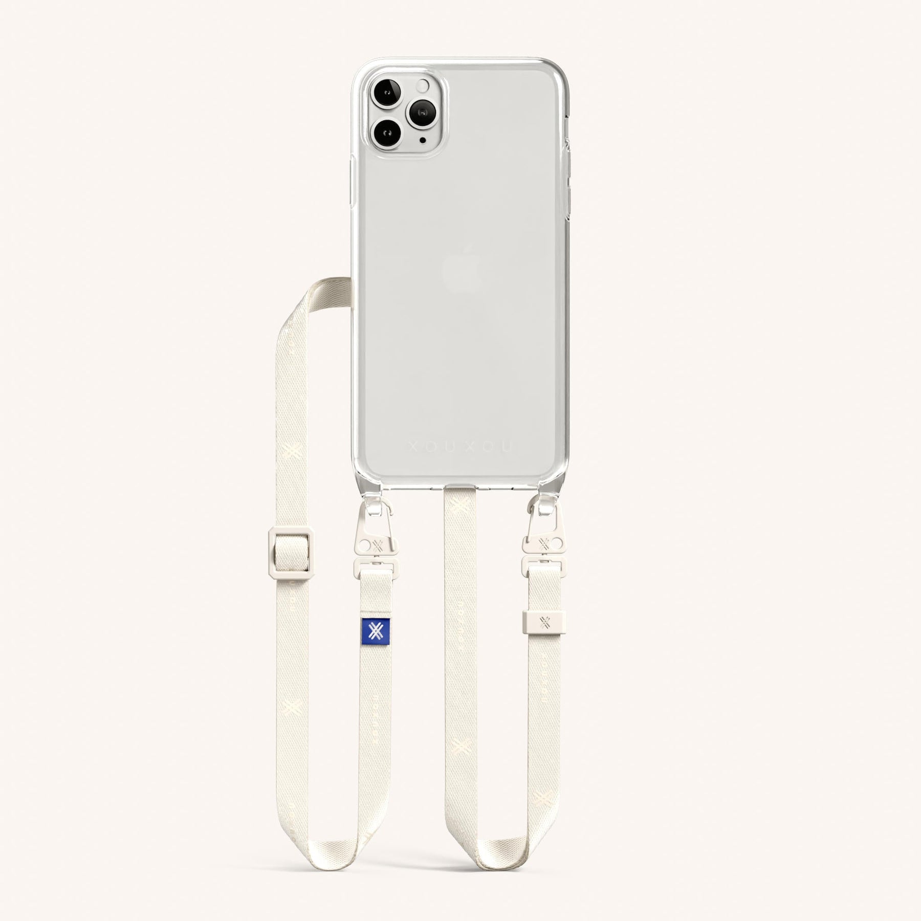 Handykette mit schmalem Gurt in Transparent + Kreideweiss