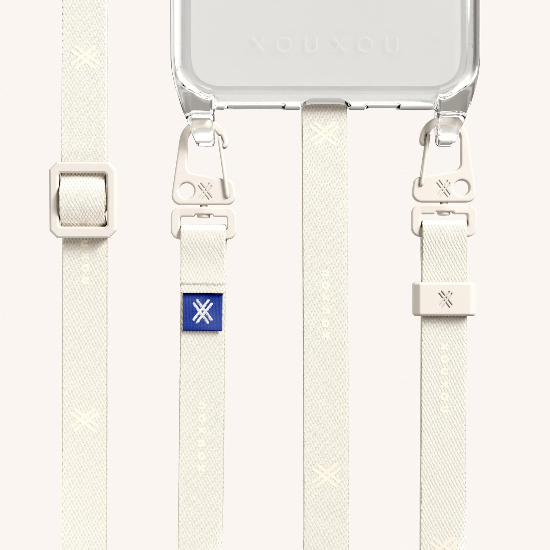 Handykette mit schmalem Gurt in Transparent + Kreideweiss