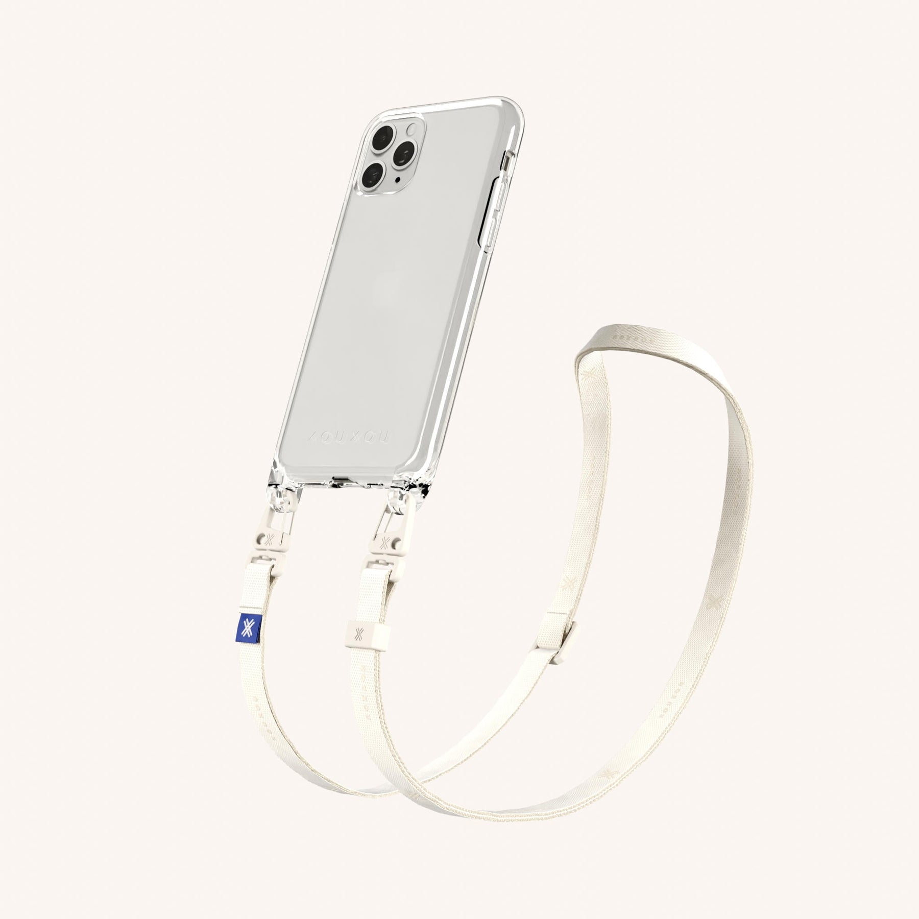 Handykette mit schmalem Gurt in Transparent + Kreideweiss
