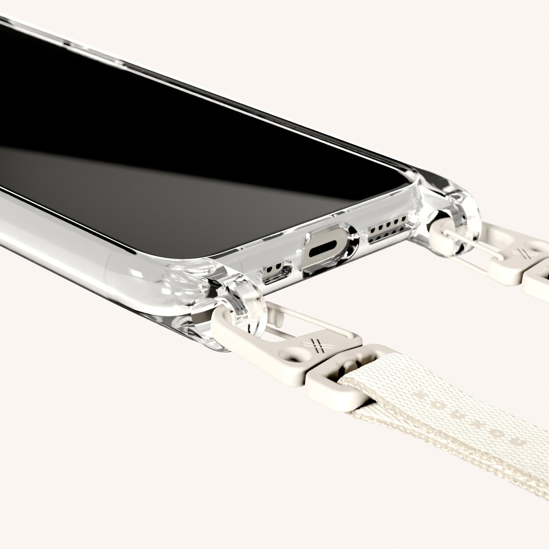 Handykette mit schmalem Gurt in Transparent + Kreideweiss