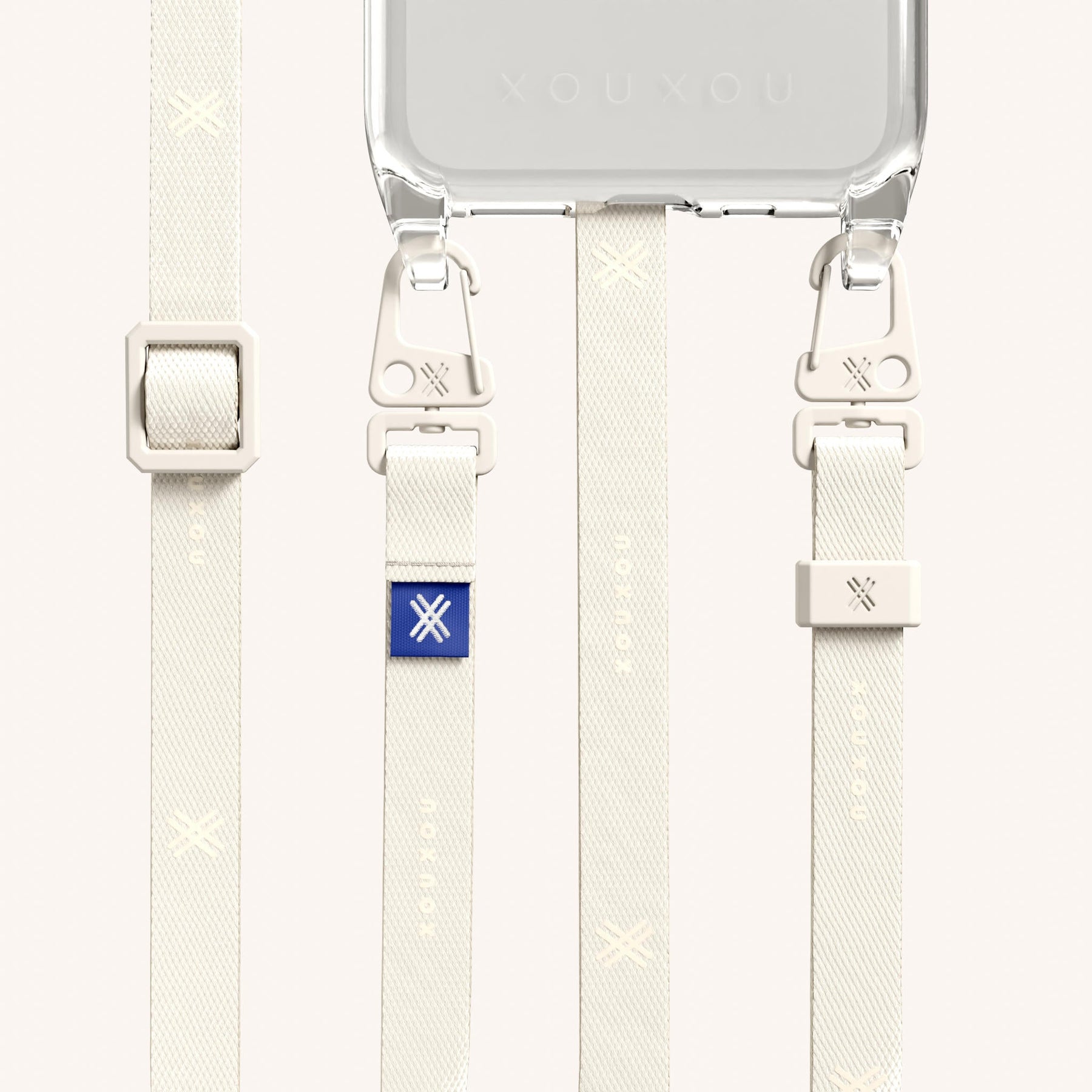 Handykette mit schmalem Gurt in Transparent + Kreideweiss