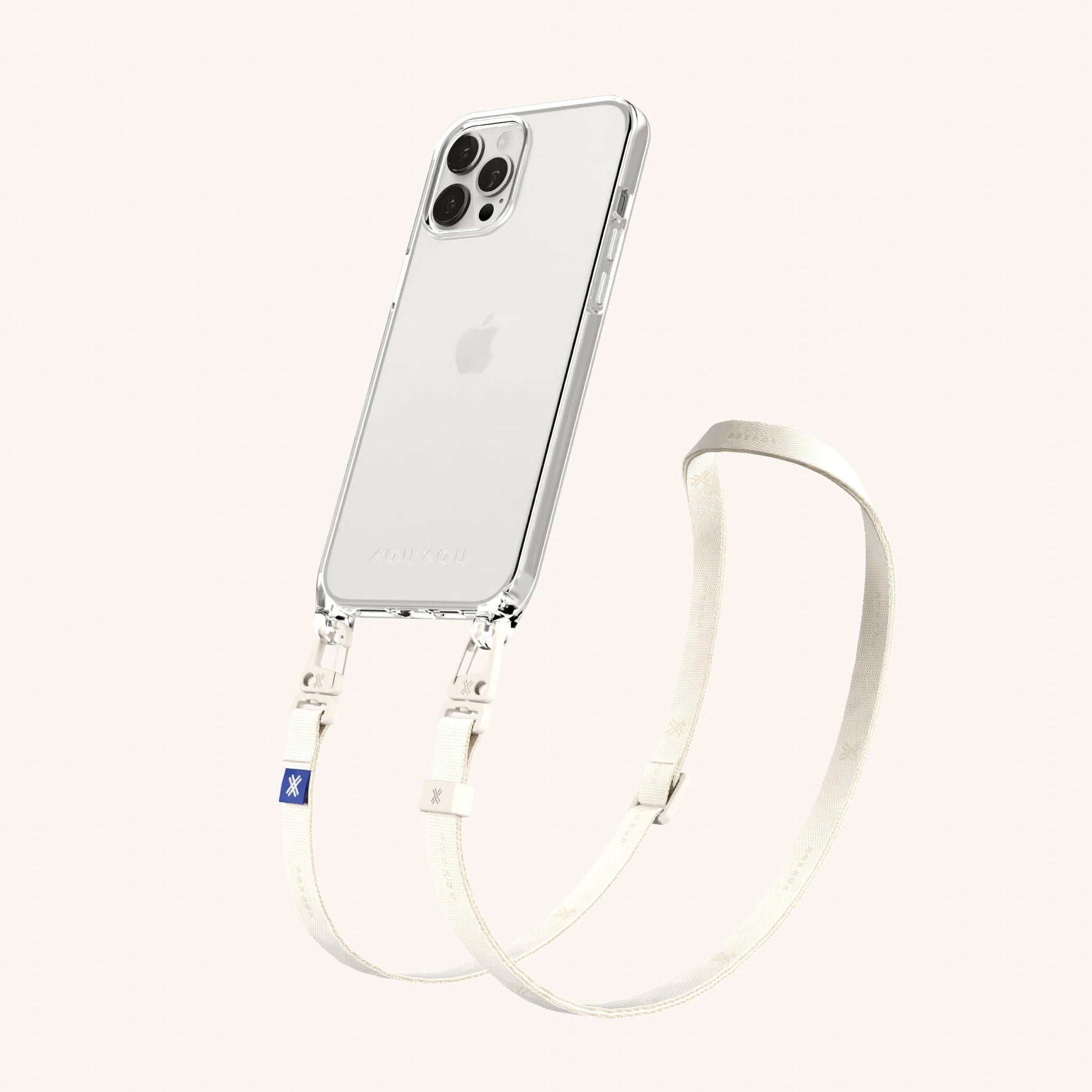 Handykette mit schmalem Gurt in Transparent + Kreideweiss