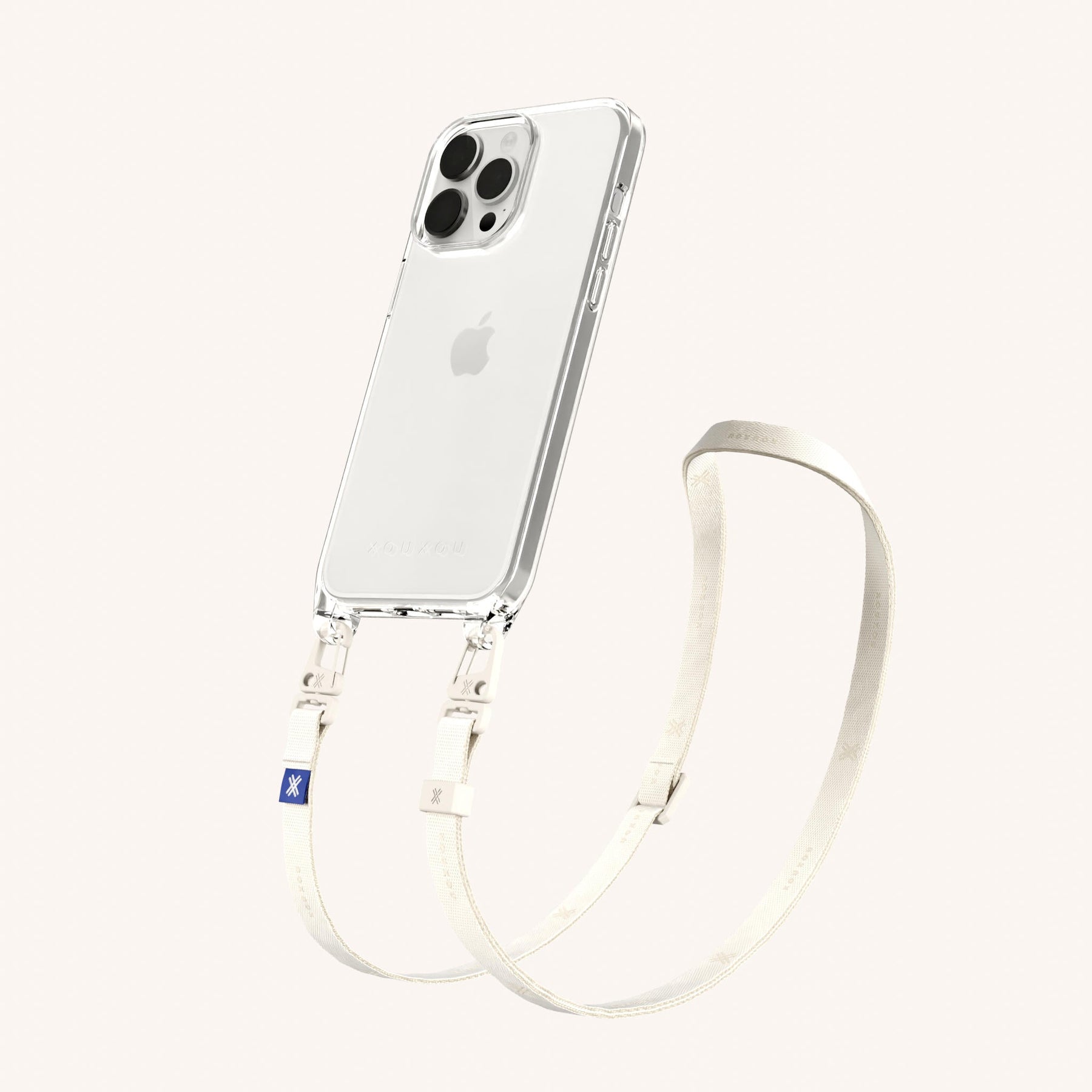 Handykette mit schmalem Gurt in Transparent + Kreideweiss
