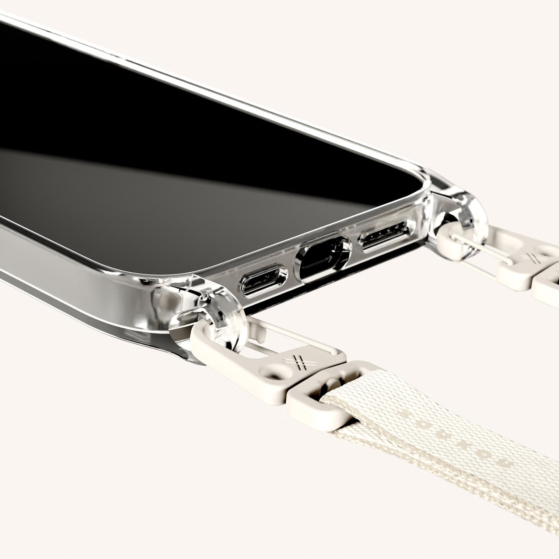 Handykette mit schmalem Gurt in Transparent + Kreideweiss