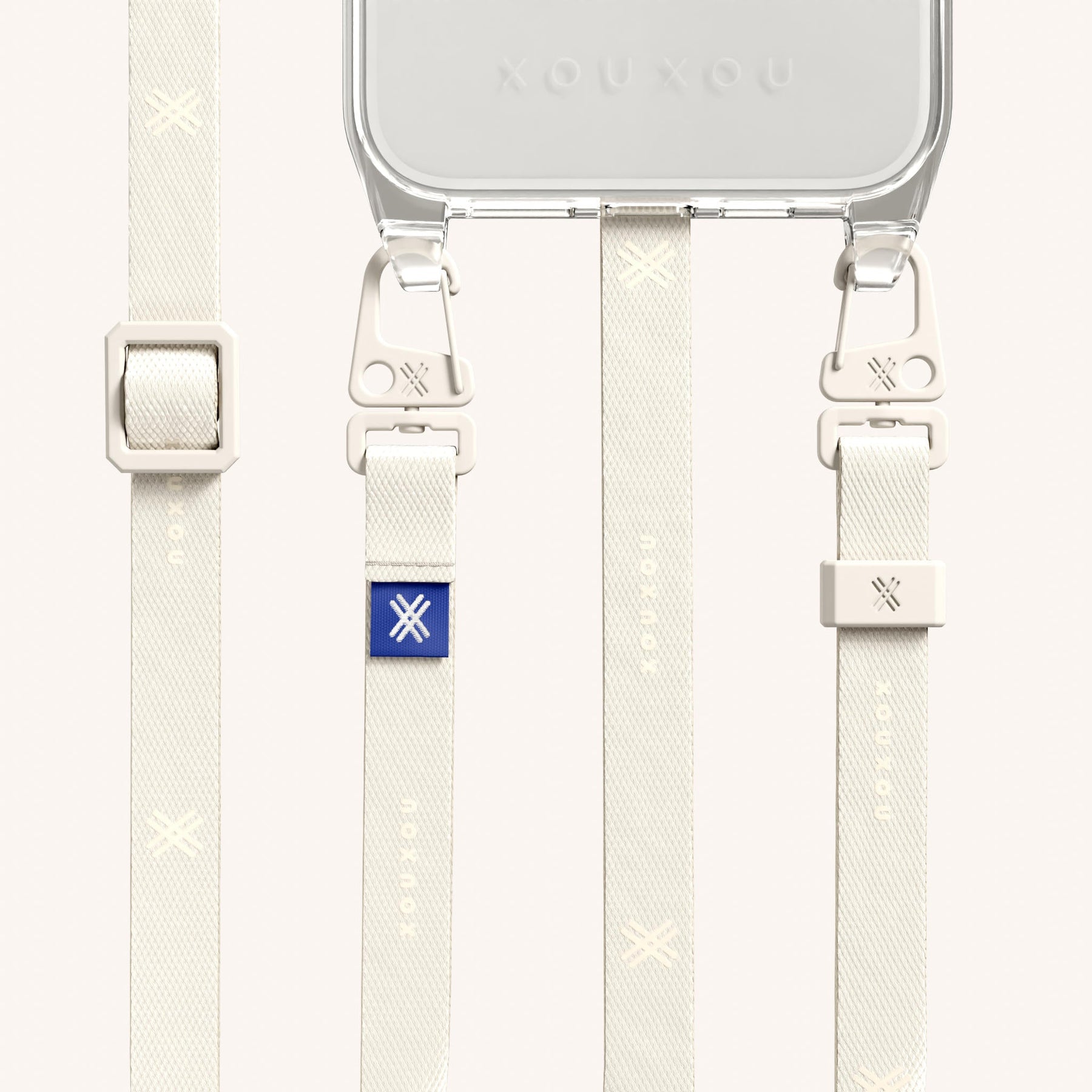 Handykette mit schmalem Gurt in Transparent + Kreideweiss