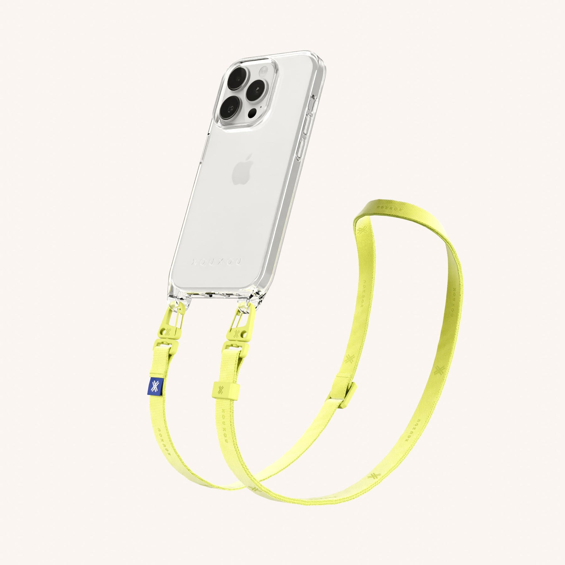 Phone Necklace with Slim Lanyard in Clear + Limoncello