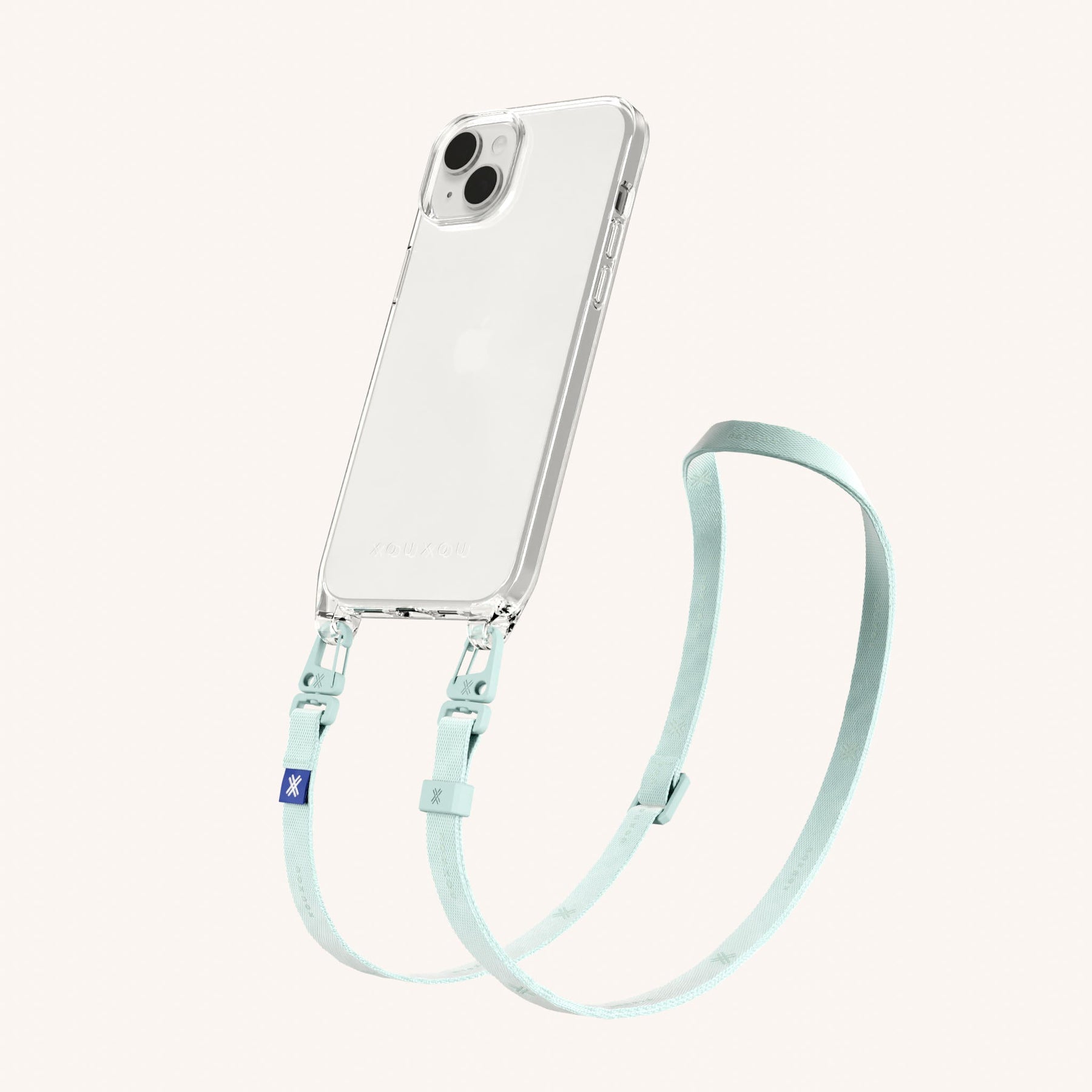 Phone Necklace with Slim Lanyard in Clear + Azzurro