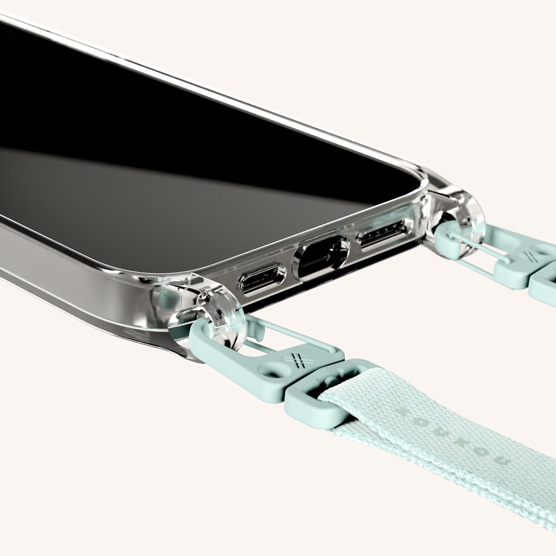 Phone Necklace with Slim Lanyard in Clear + Azzurro