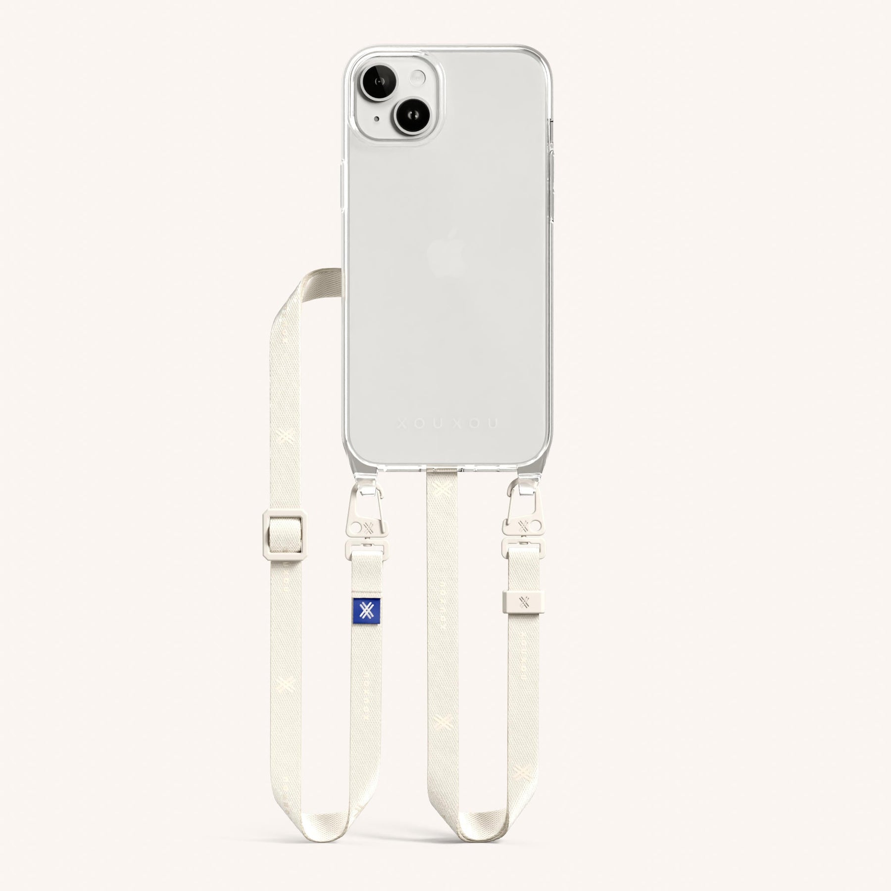Handykette mit schmalem Gurt in Transparent + Kreideweiss