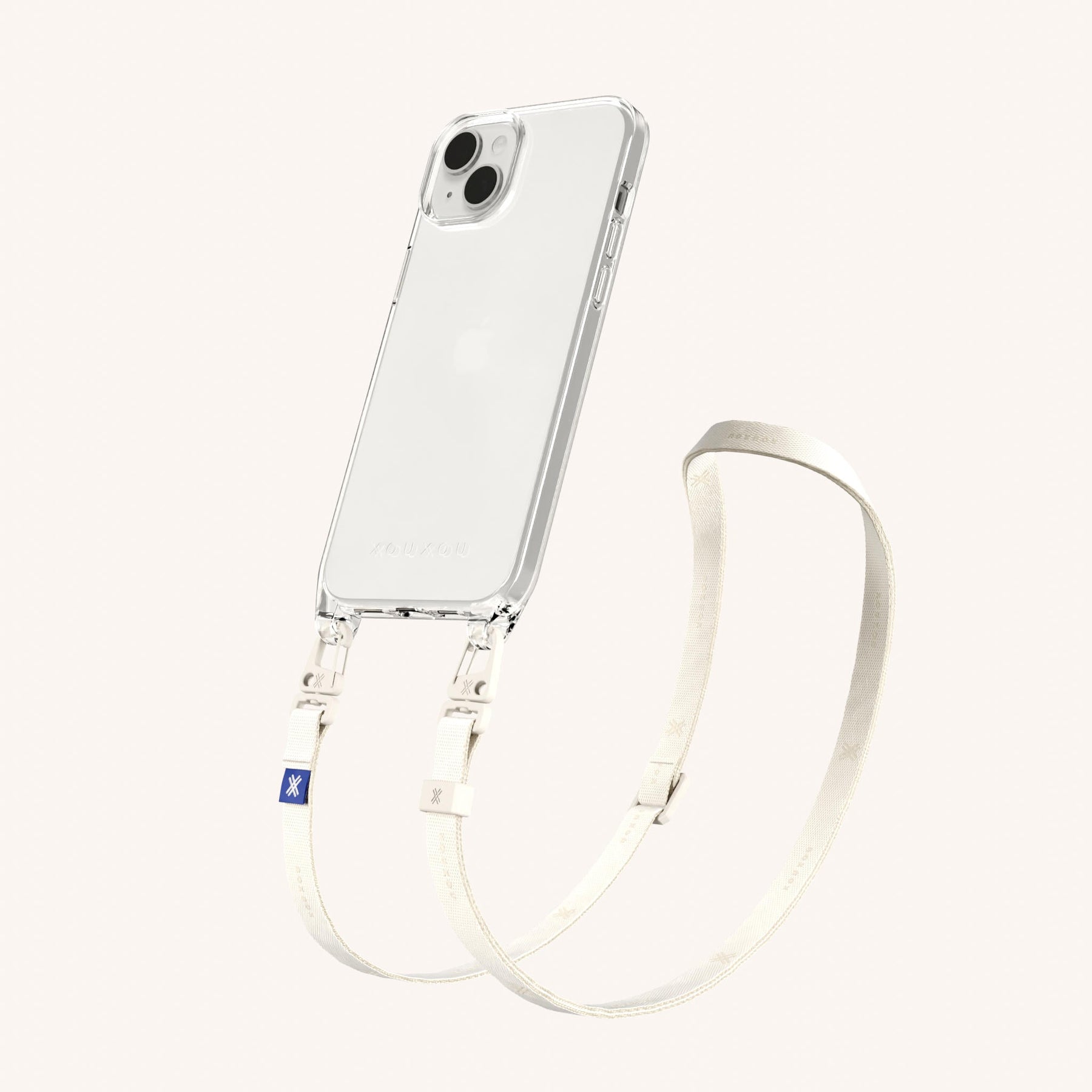 Handykette mit schmalem Gurt in Transparent + Kreideweiss
