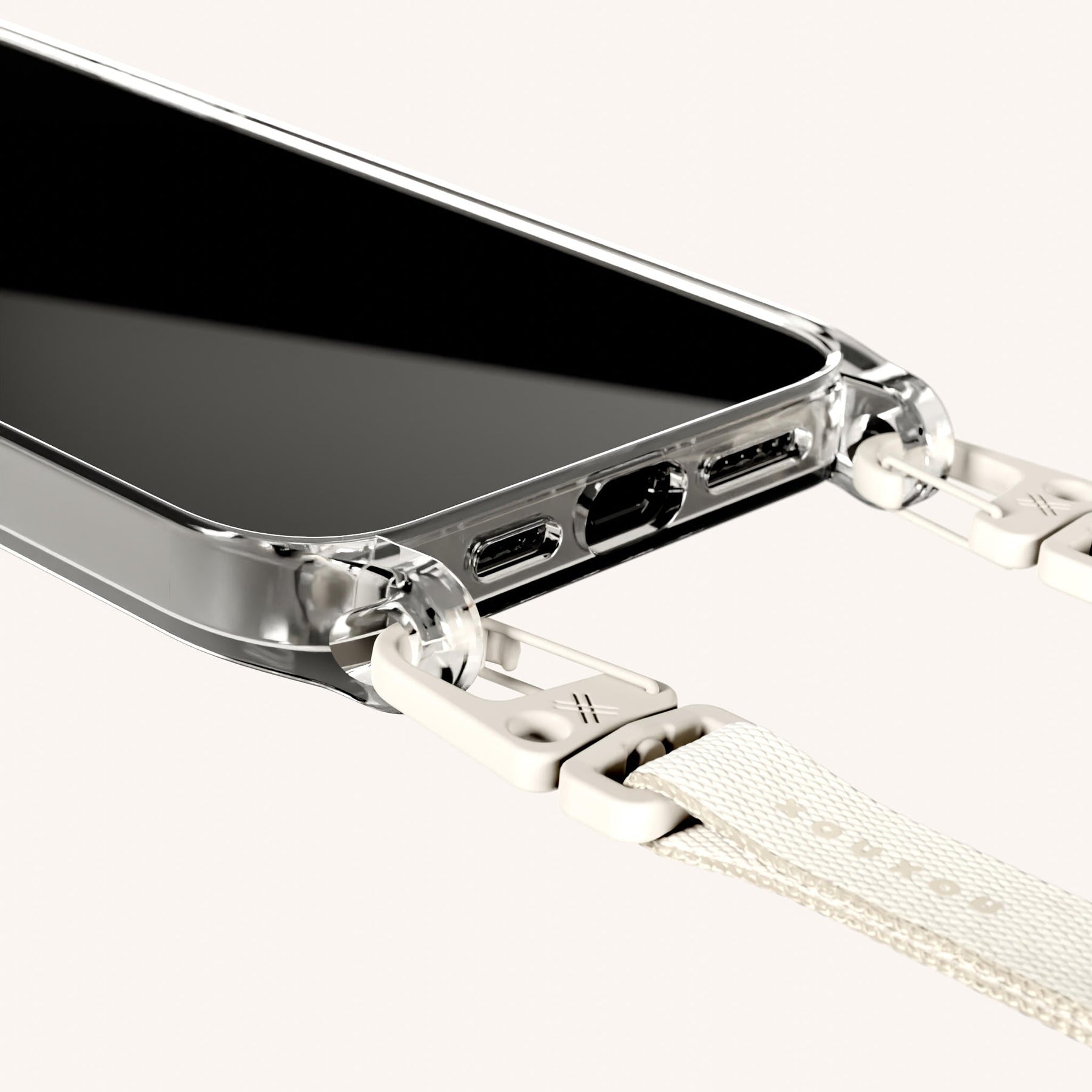 Handykette mit schmalem Gurt in Transparent + Kreideweiss