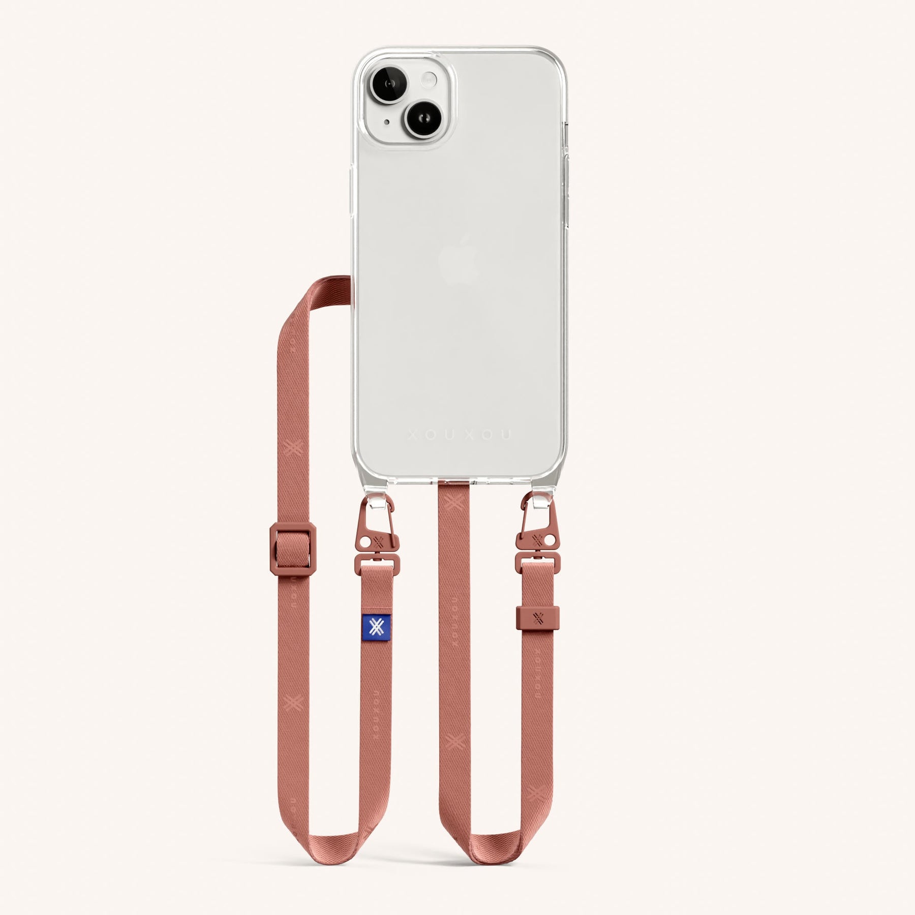 Handykette mit schmalem Gurt in Transparent + Terracotta