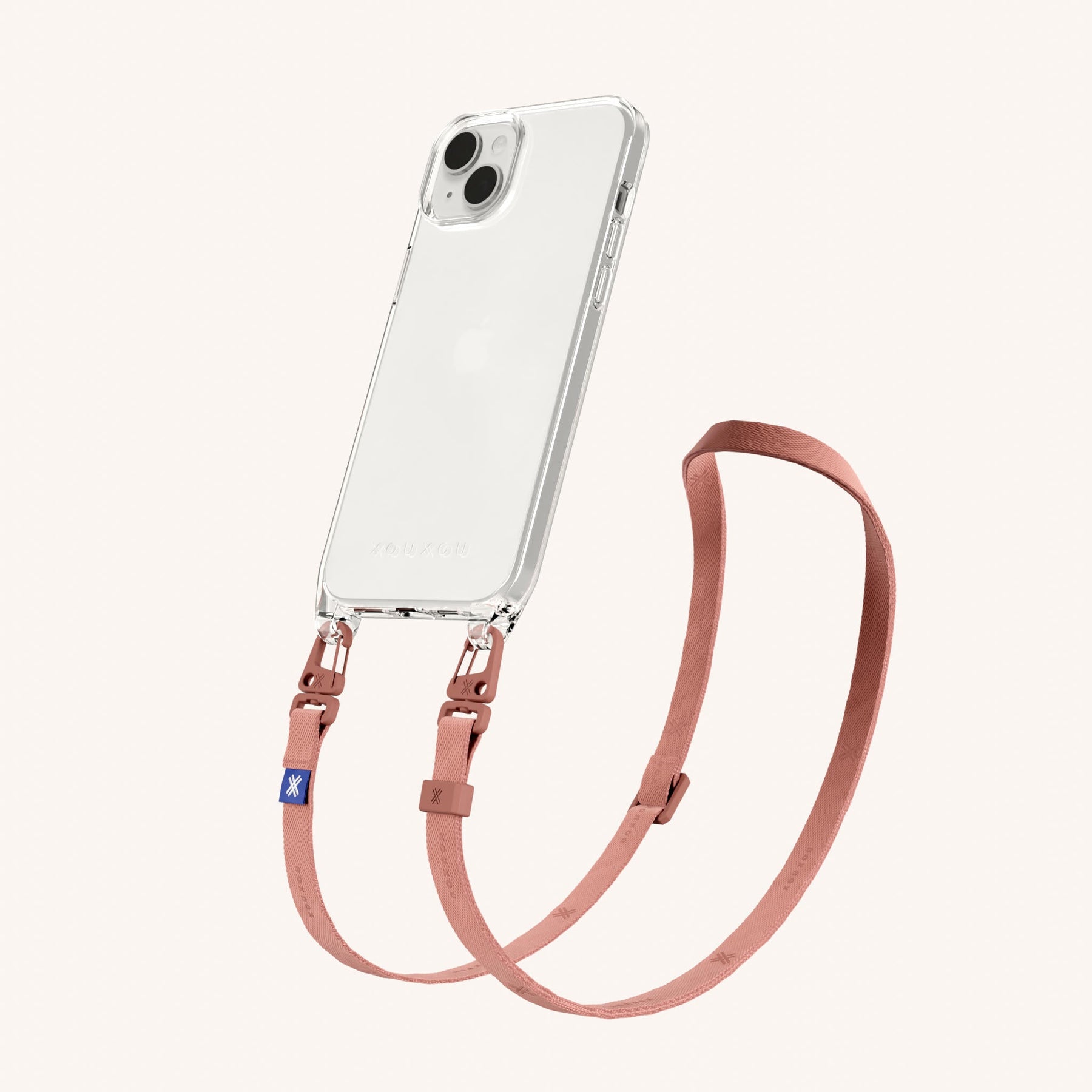 Handykette mit schmalem Gurt in Transparent + Terracotta