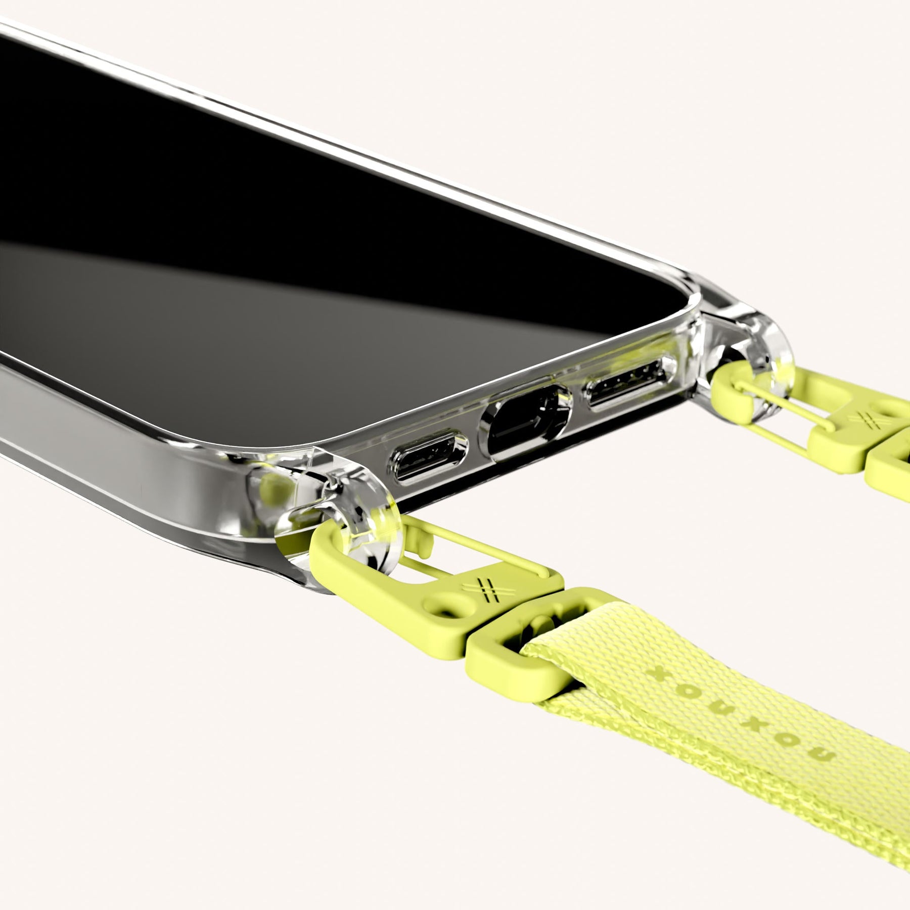 Phone Necklace with Slim Lanyard in Clear + Limoncello
