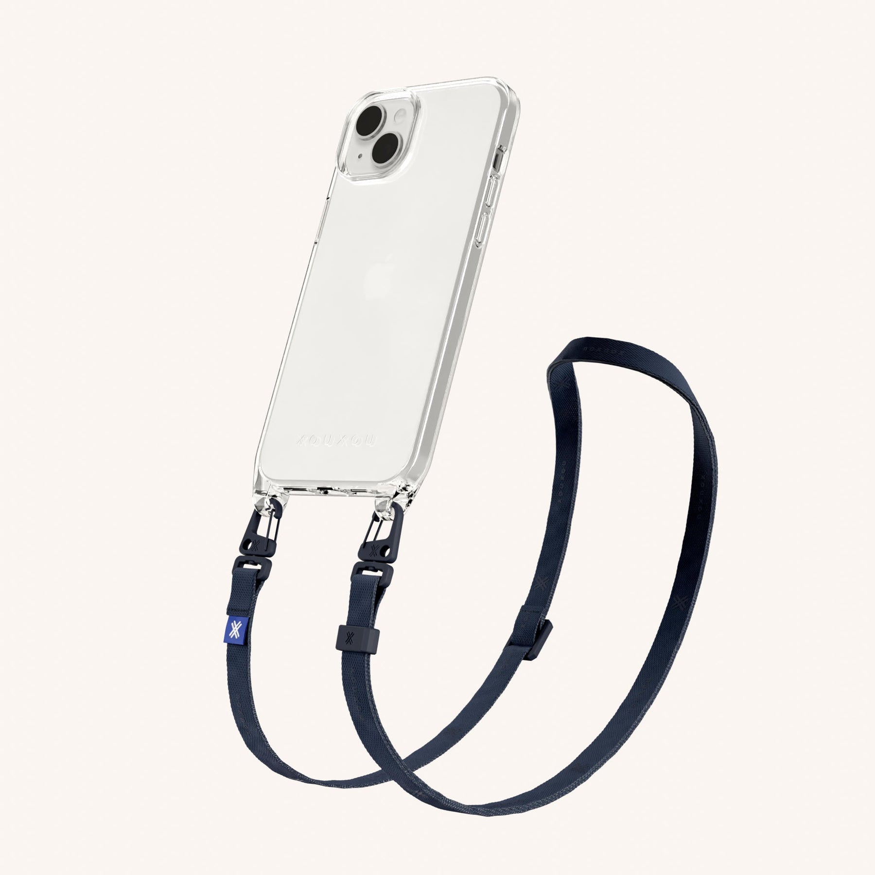Handykette mit schmalem Gurt in Transparent + Dunkelblau