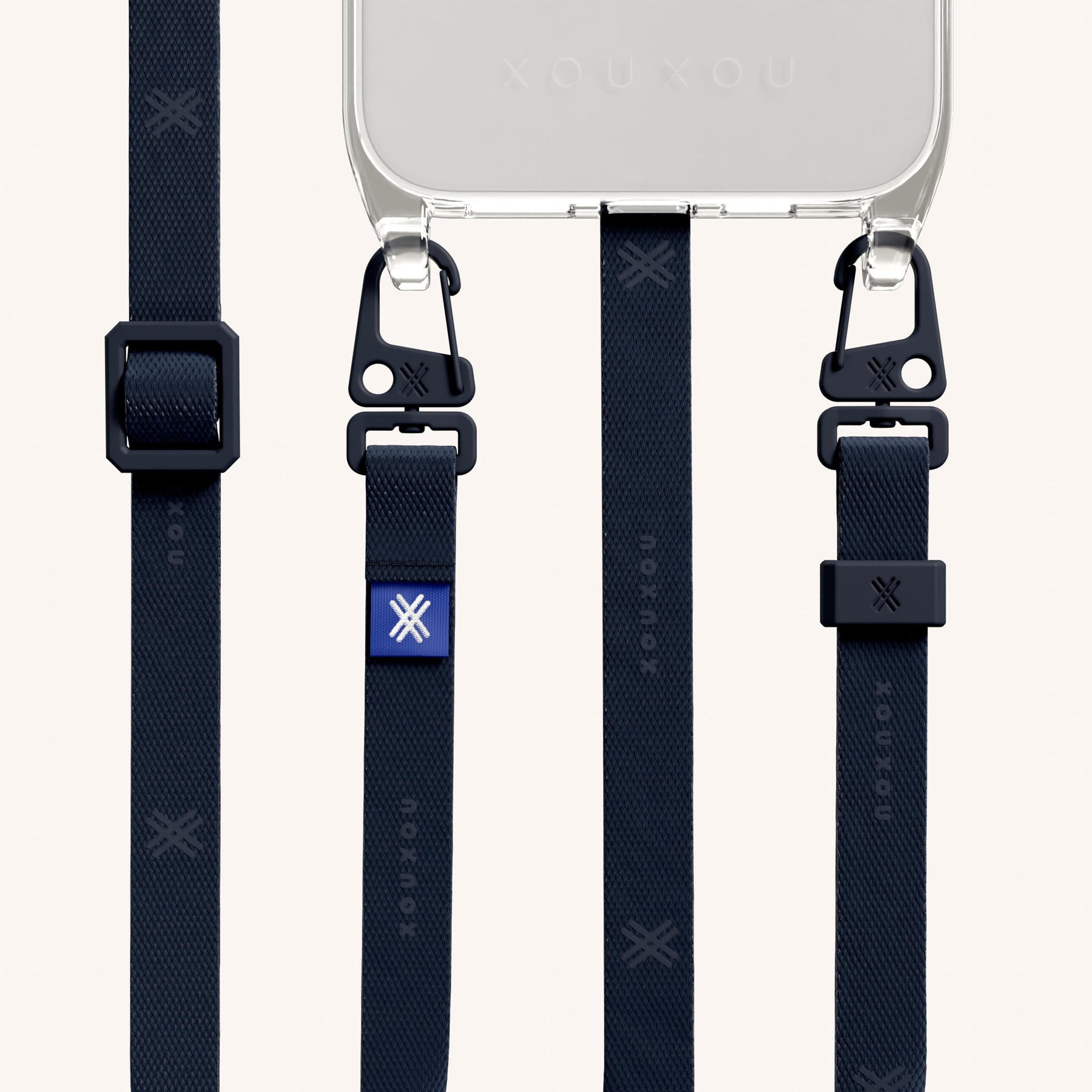 Handykette mit schmalem Gurt in Transparent + Dunkelblau