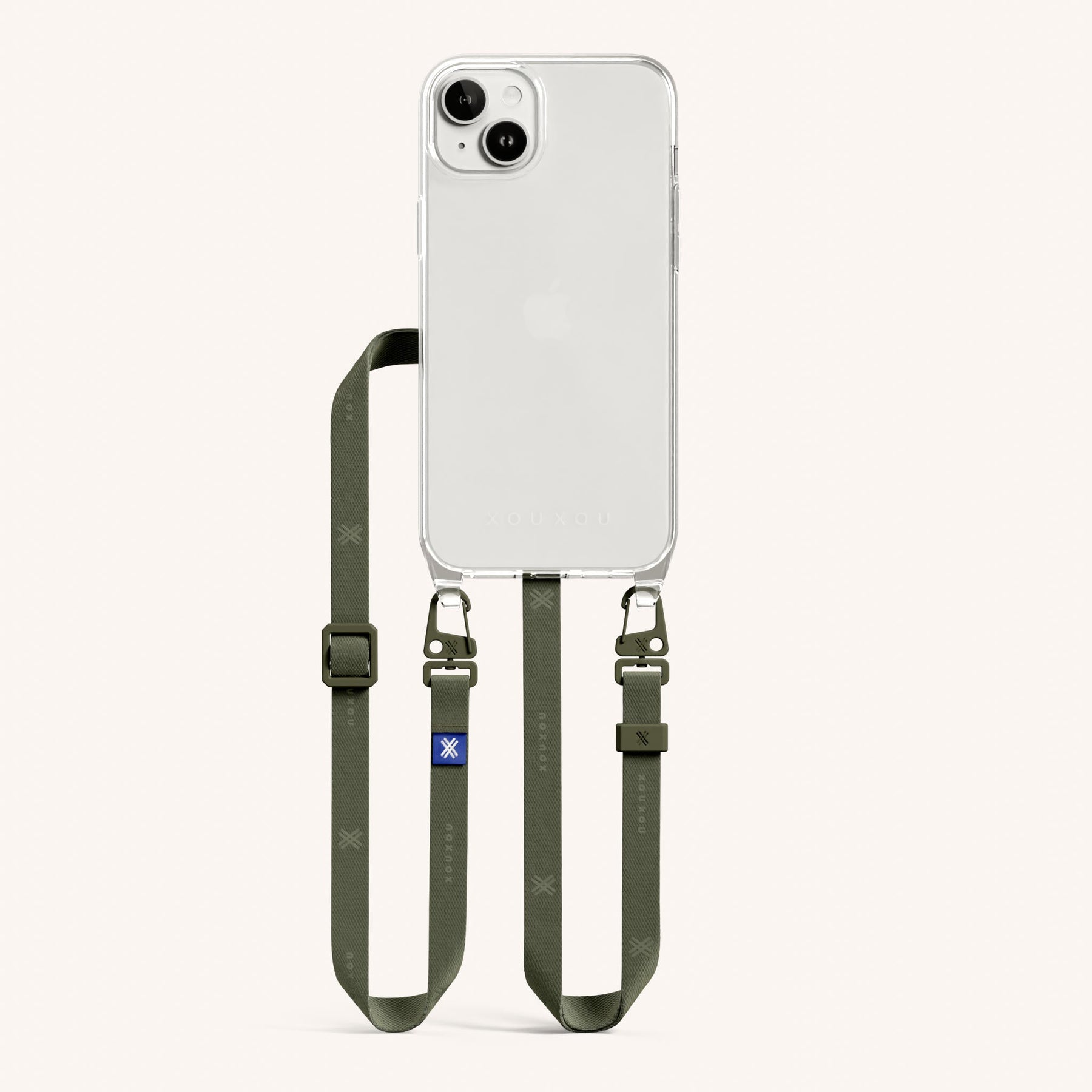 Handykette mit schmalem Gurt in Transparent + Moos