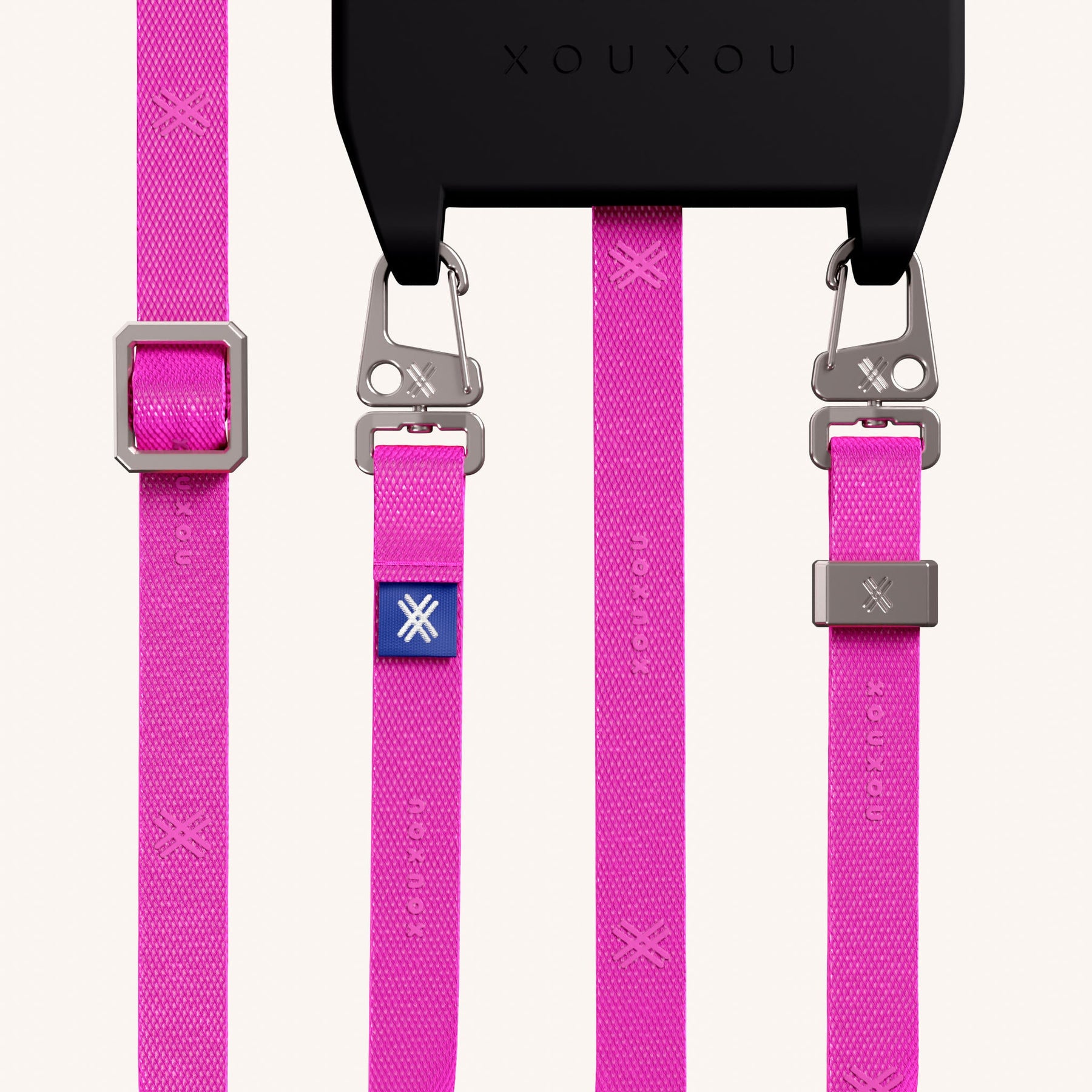 Phone Necklace with Slim Lanyard in Black + Neon Pink