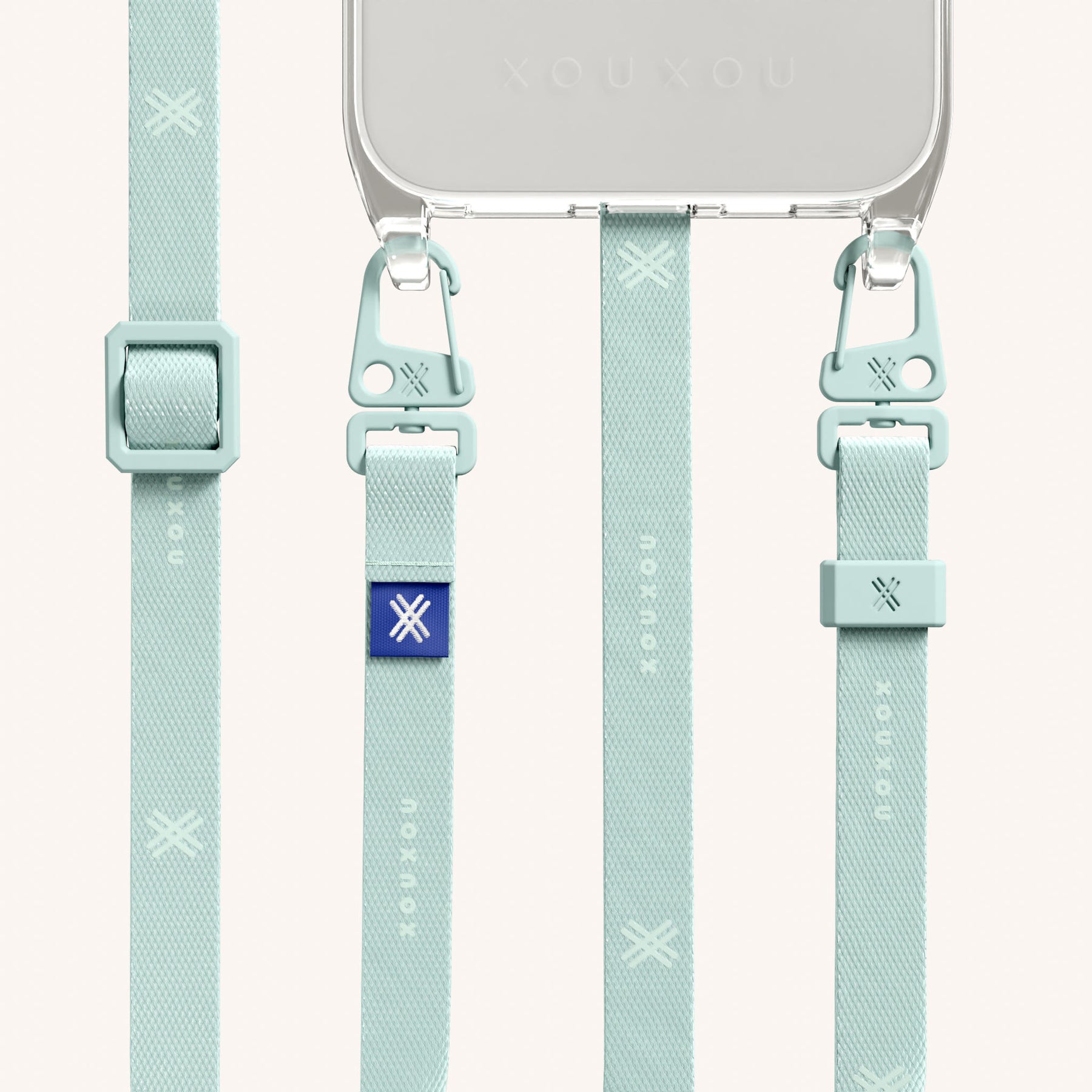 Phone Necklace with Slim Lanyard in Clear + Azzurro