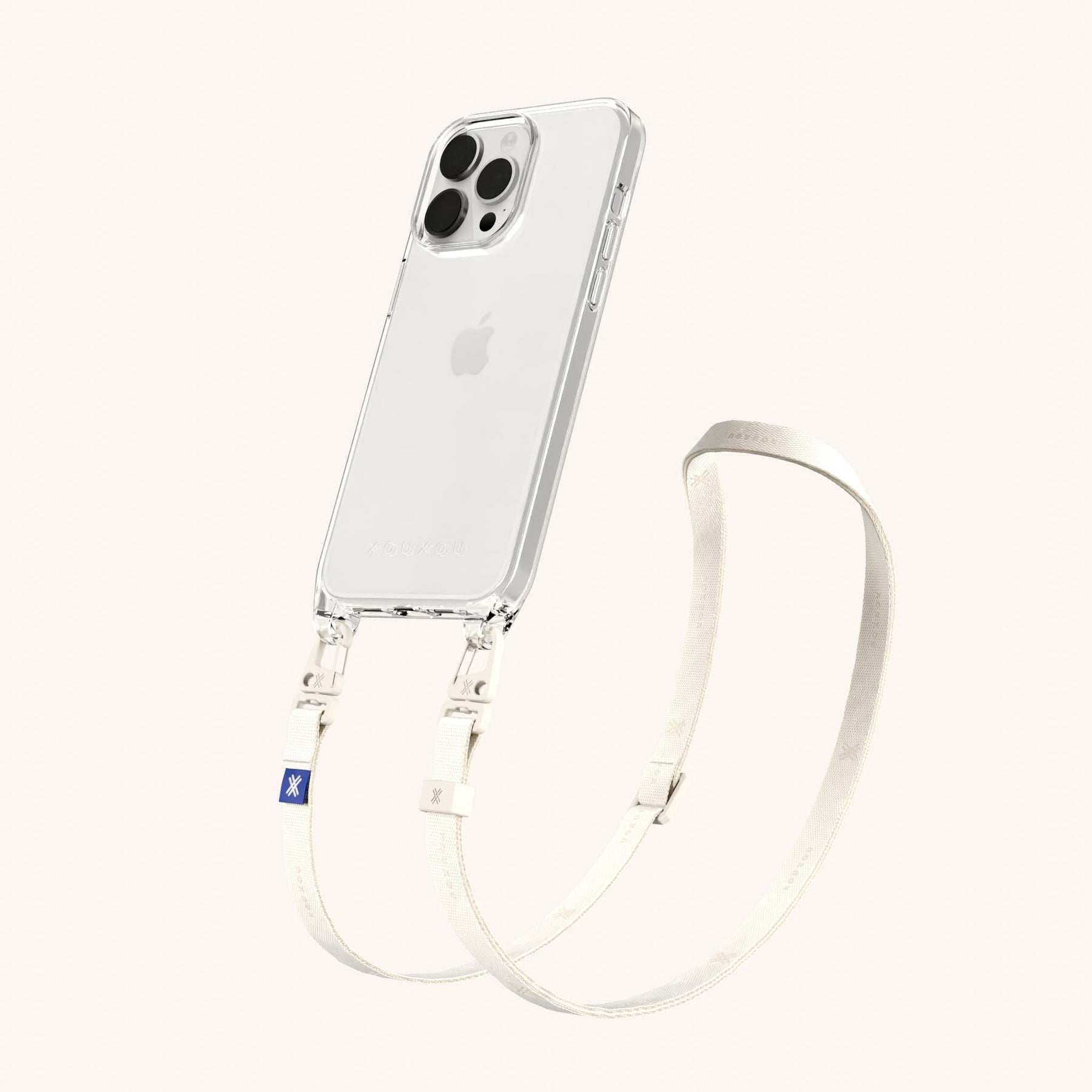 Handykette mit schmalem Gurt in Transparent + Kreideweiss