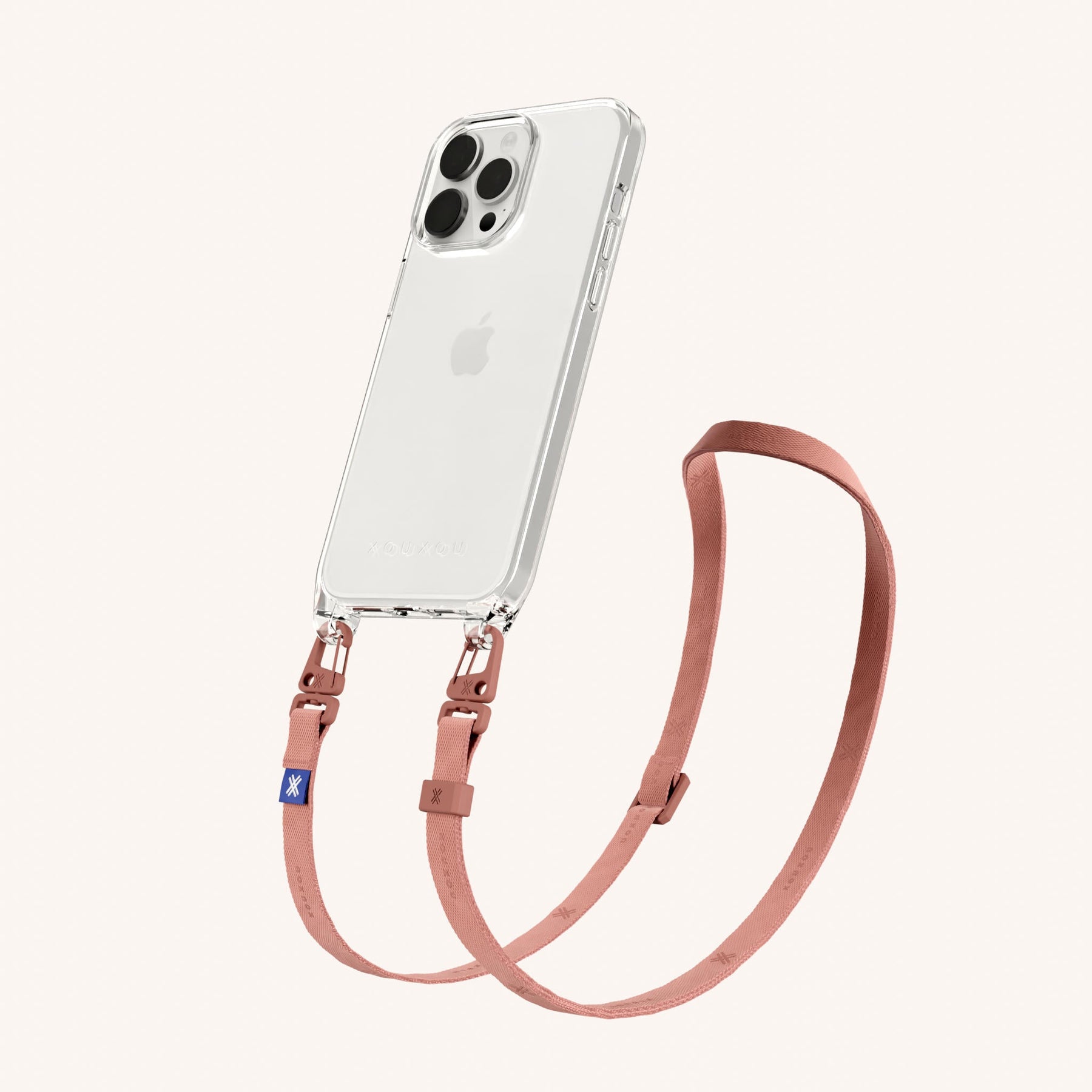 Handykette mit schmalem Gurt in Transparent + Terracotta