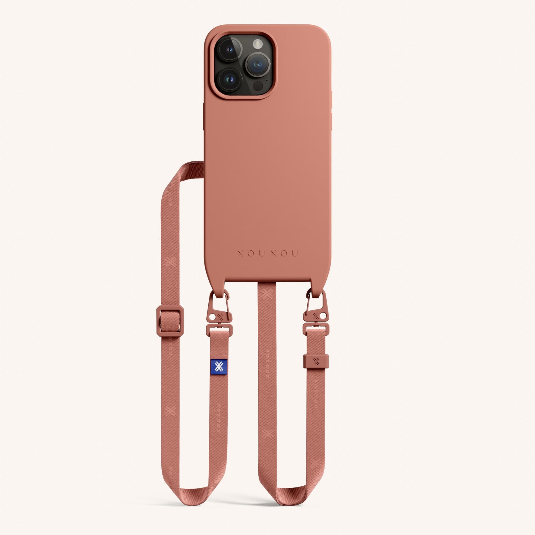 Handykette mit schmalem Gurt in Terracotta