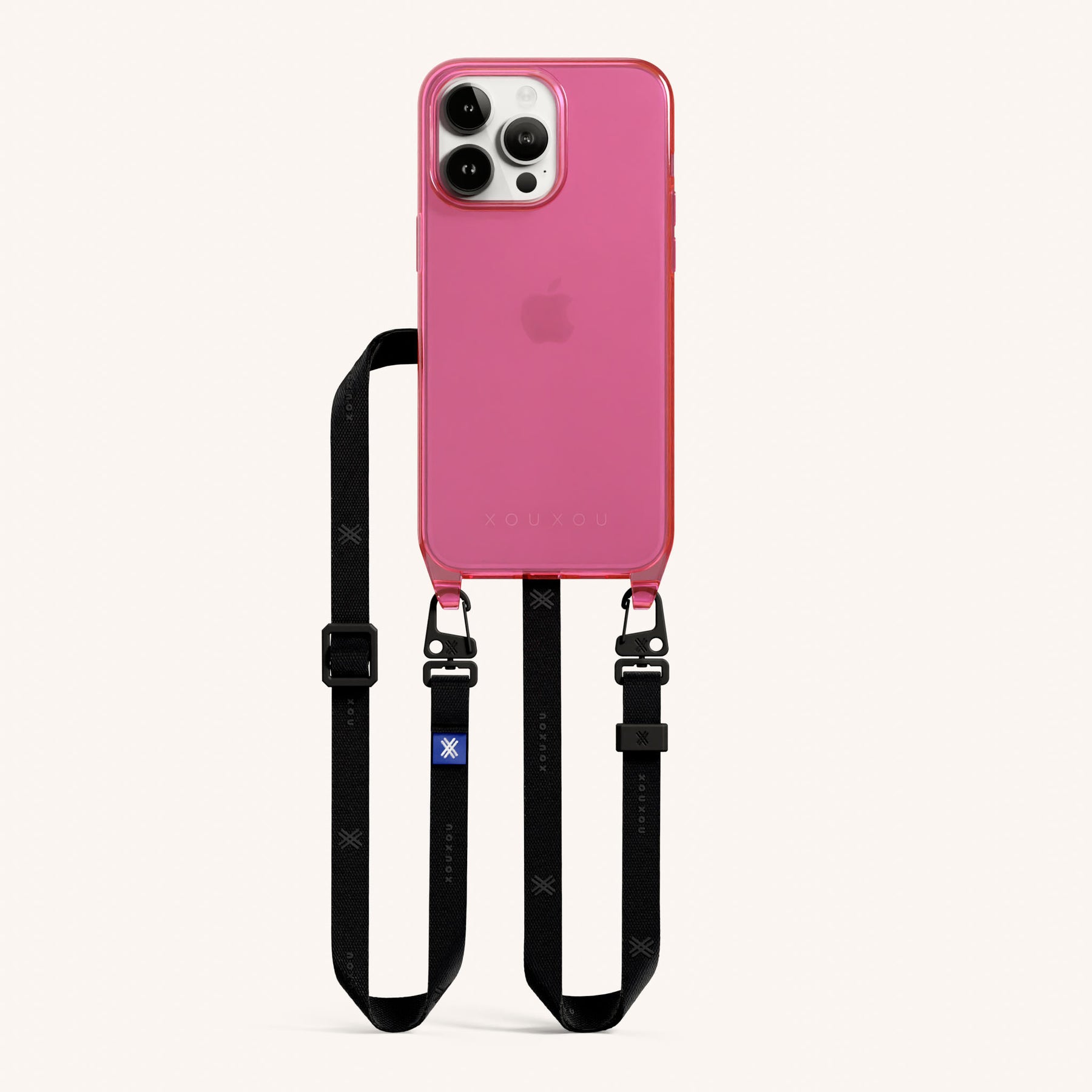 Phone Necklace with Slim Lanyard in Cyber Pink Clear + Black