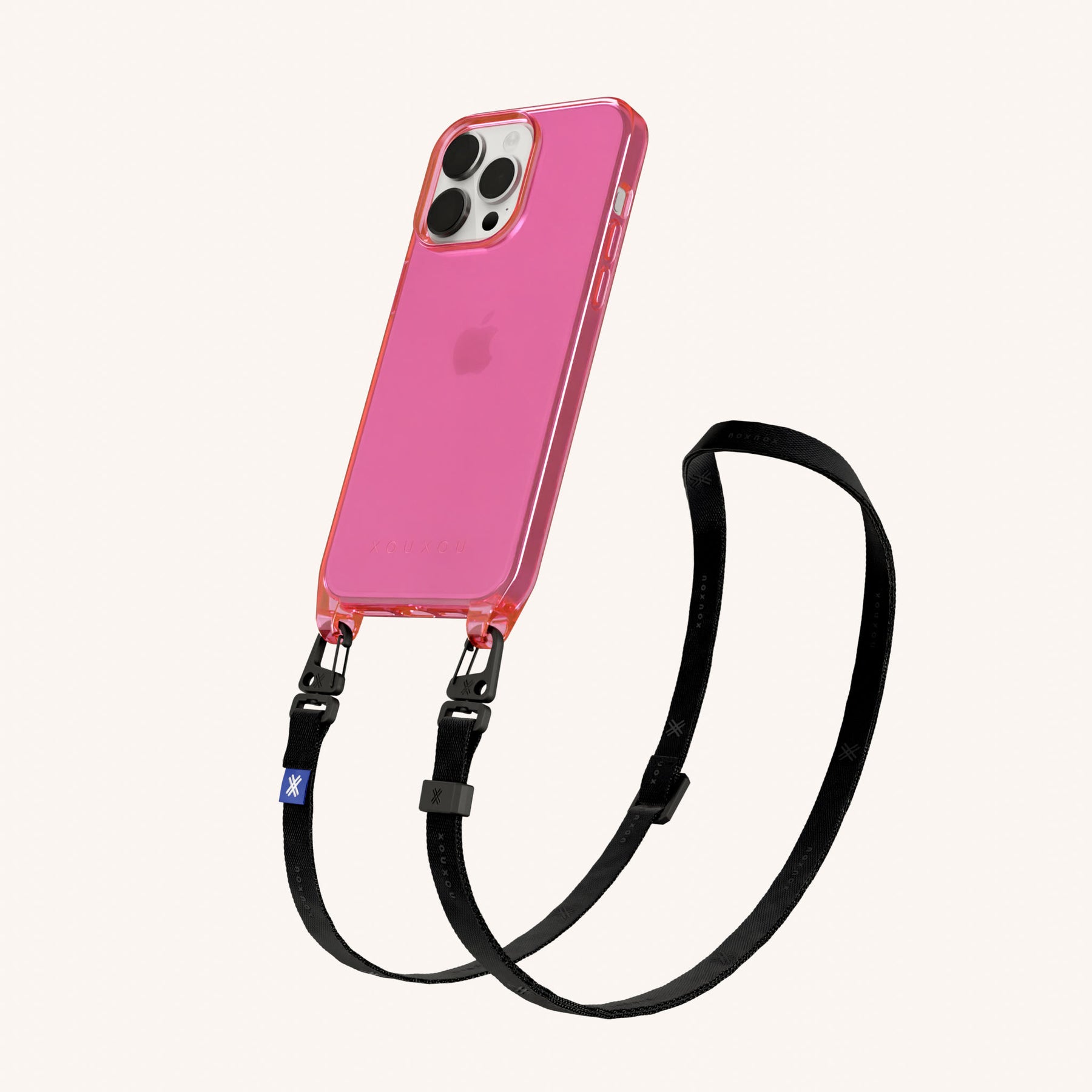 Phone Necklace with Slim Lanyard in Cyber Pink Clear + Black