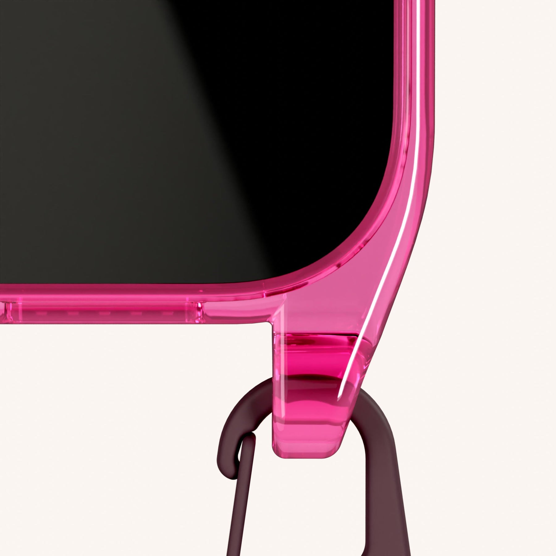 Phone Necklace with Slim Lanyard in Cyber Pink Clear + Burgundy