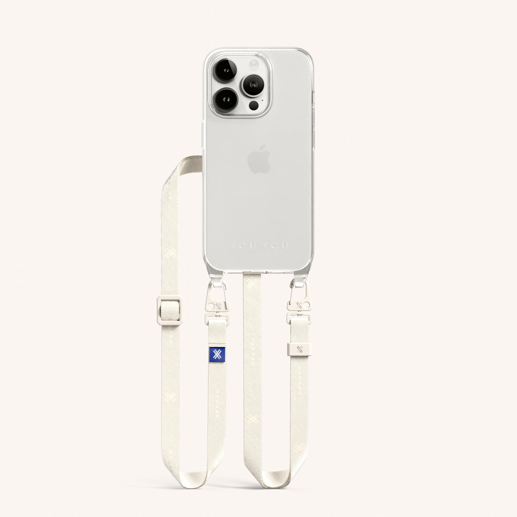 Handykette mit schmalem Gurt in Transparent + Kreideweiss