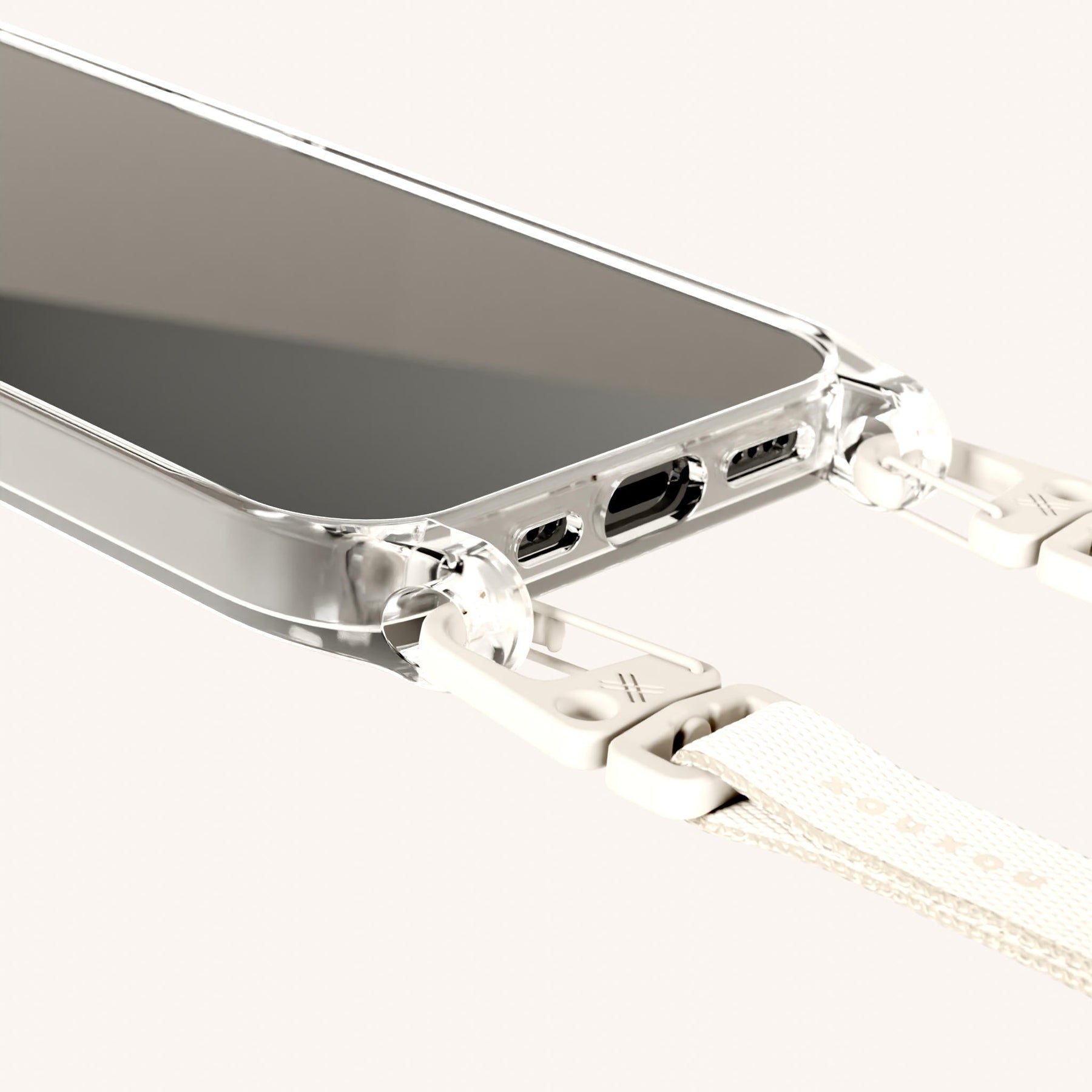 Handykette mit schmalem Gurt in Transparent + Kreideweiss