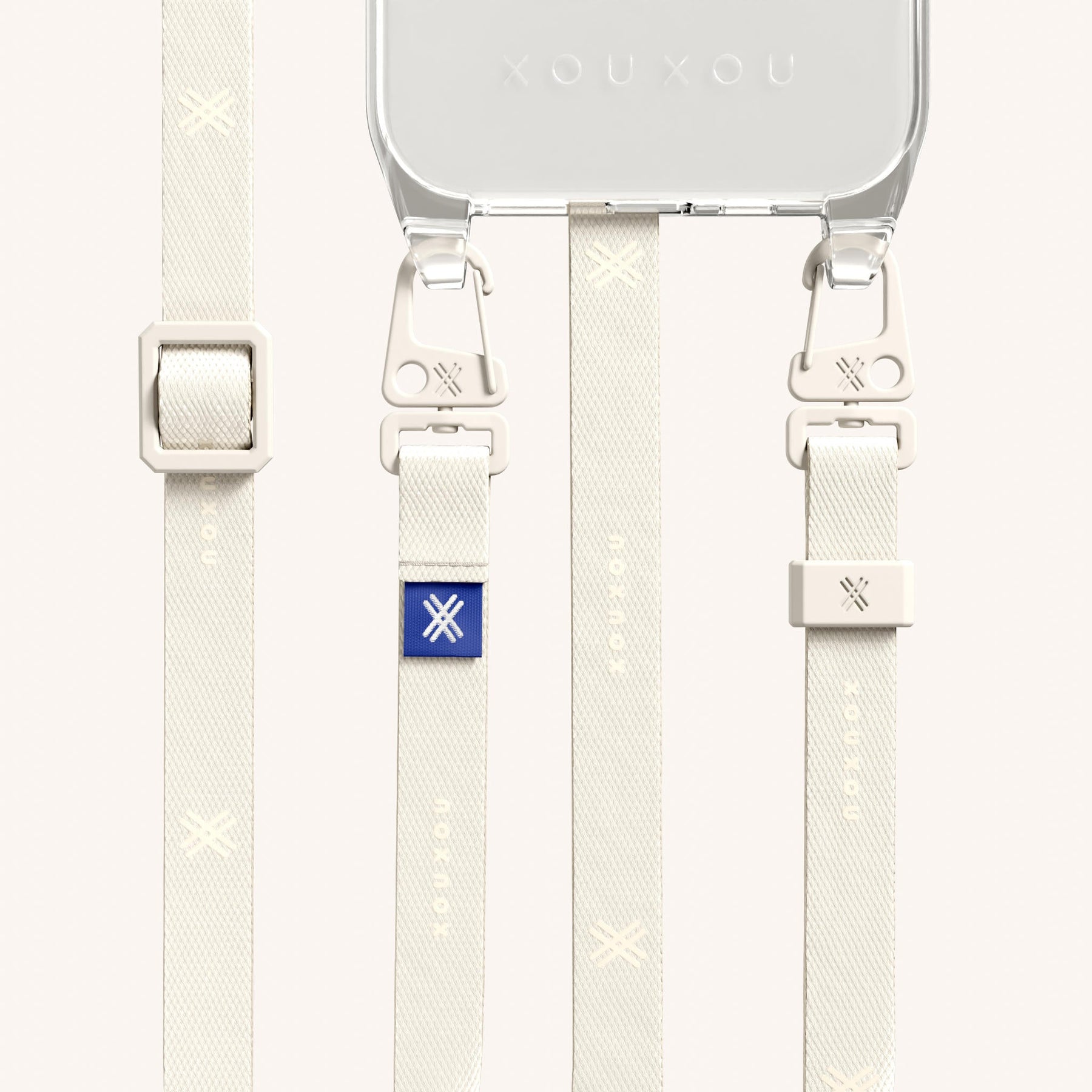 Handykette mit schmalem Gurt in Transparent + Kreideweiss