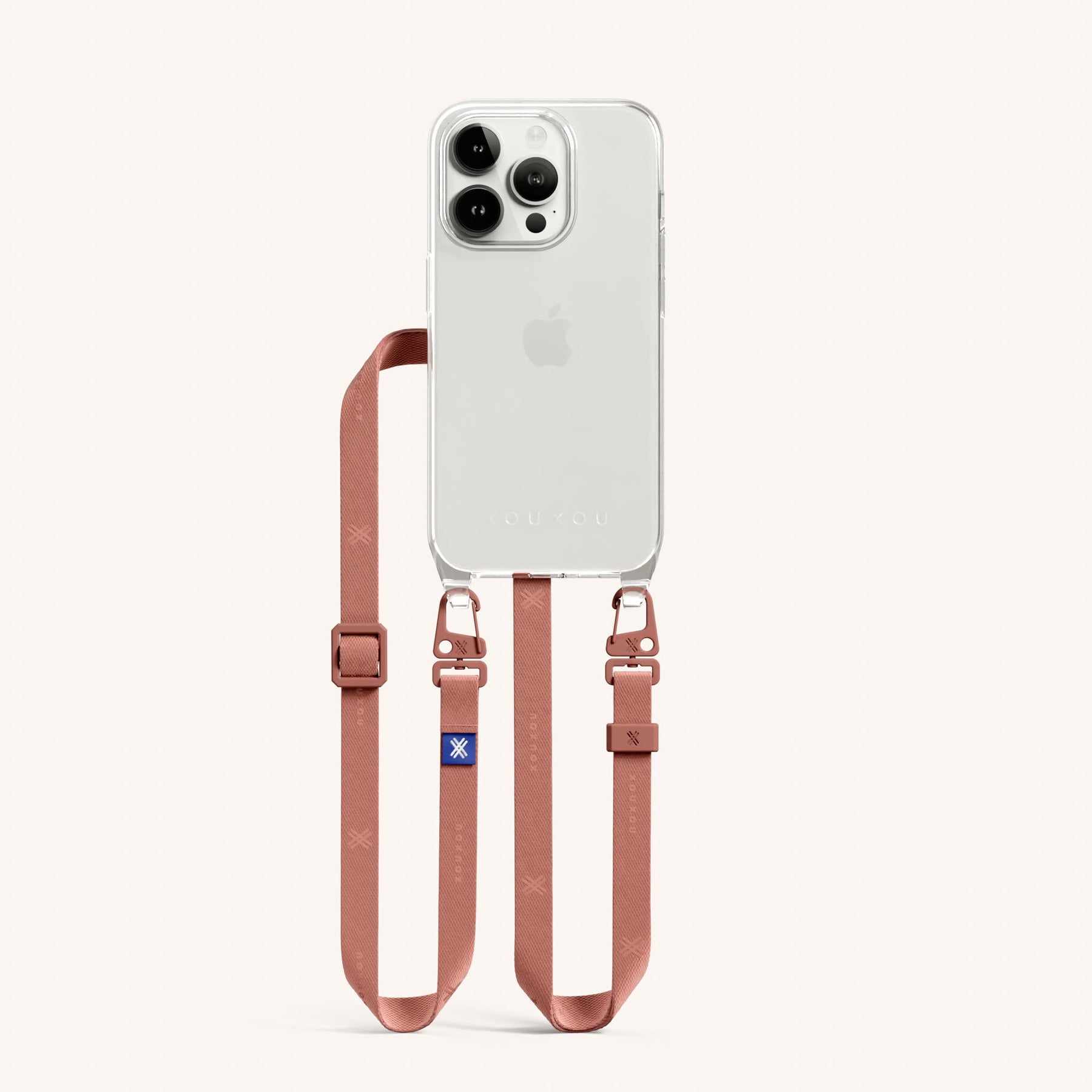Handykette mit schmalem Gurt in Transparent + Terracotta