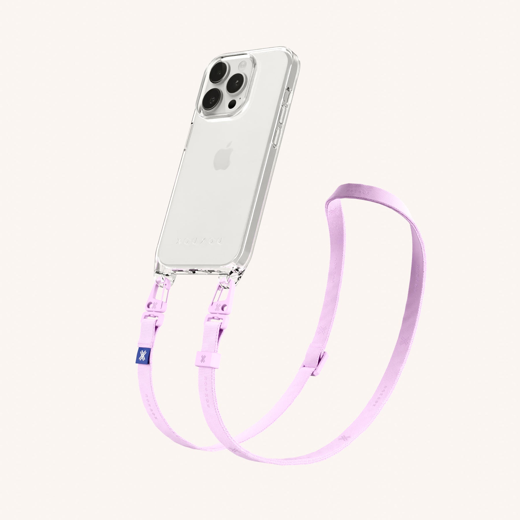 Phone Necklace with Slim Lanyard in Clear + Rosato