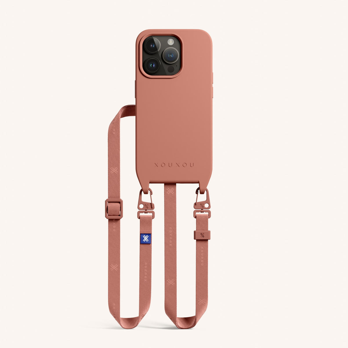 Phone Necklace with Slim Lanyard for iPhone 15 Pro without MagSafe in Cotta Total View | XOUXOU #phone model_iphone 15 pro