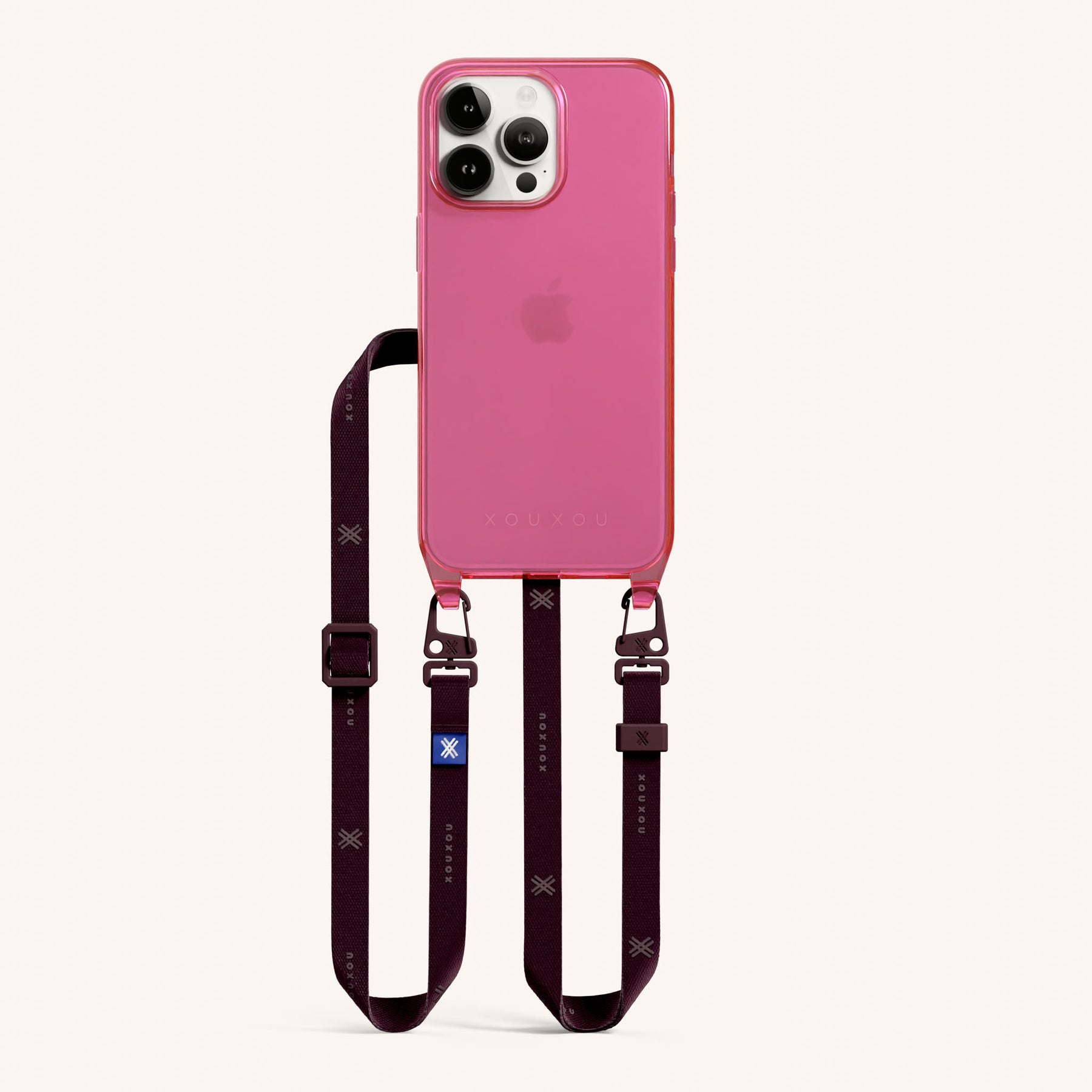 Phone Necklace with Slim Lanyard in Cyber Pink Clear + Burgundy