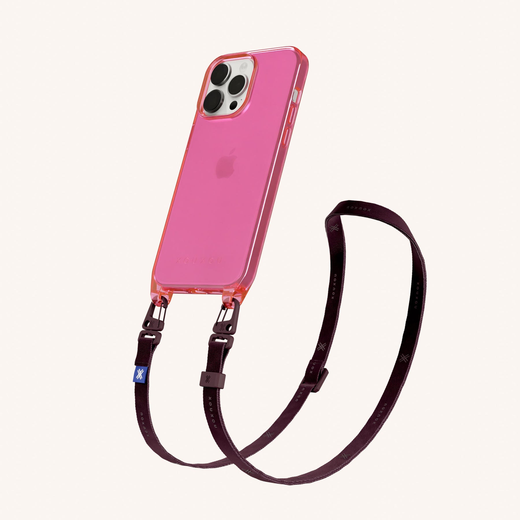 Phone Necklace with Slim Lanyard in Cyber Pink Clear + Burgundy
