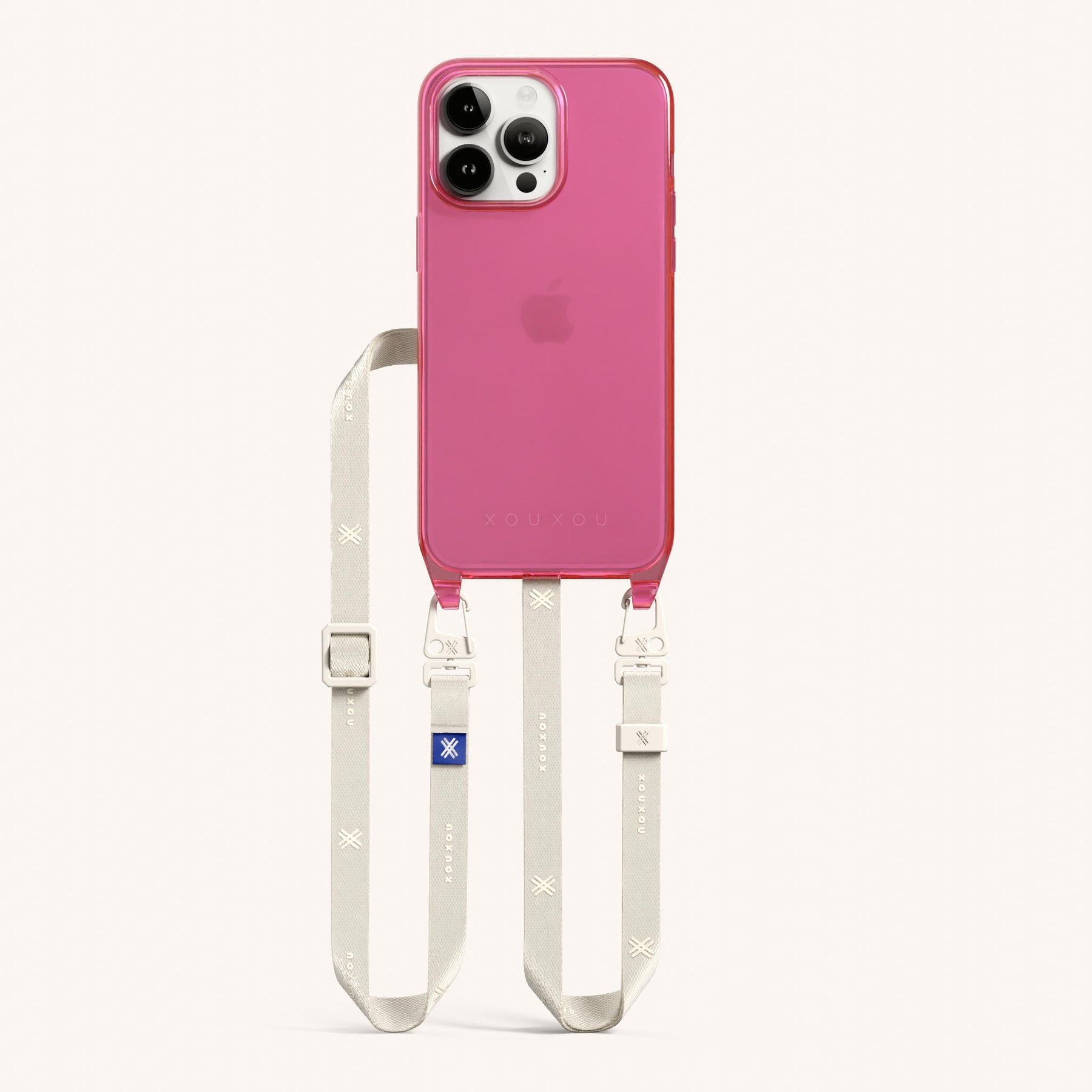 Phone Necklace with Slim Lanyard in Cyber Pink Clear + Chalk
