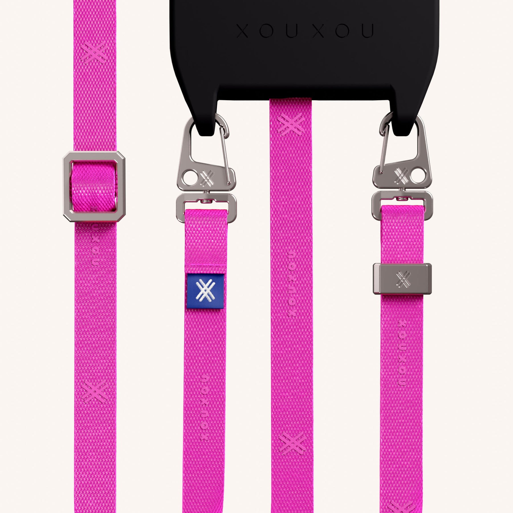 Phone Necklace with Slim Lanyard in Black + Neon Pink
