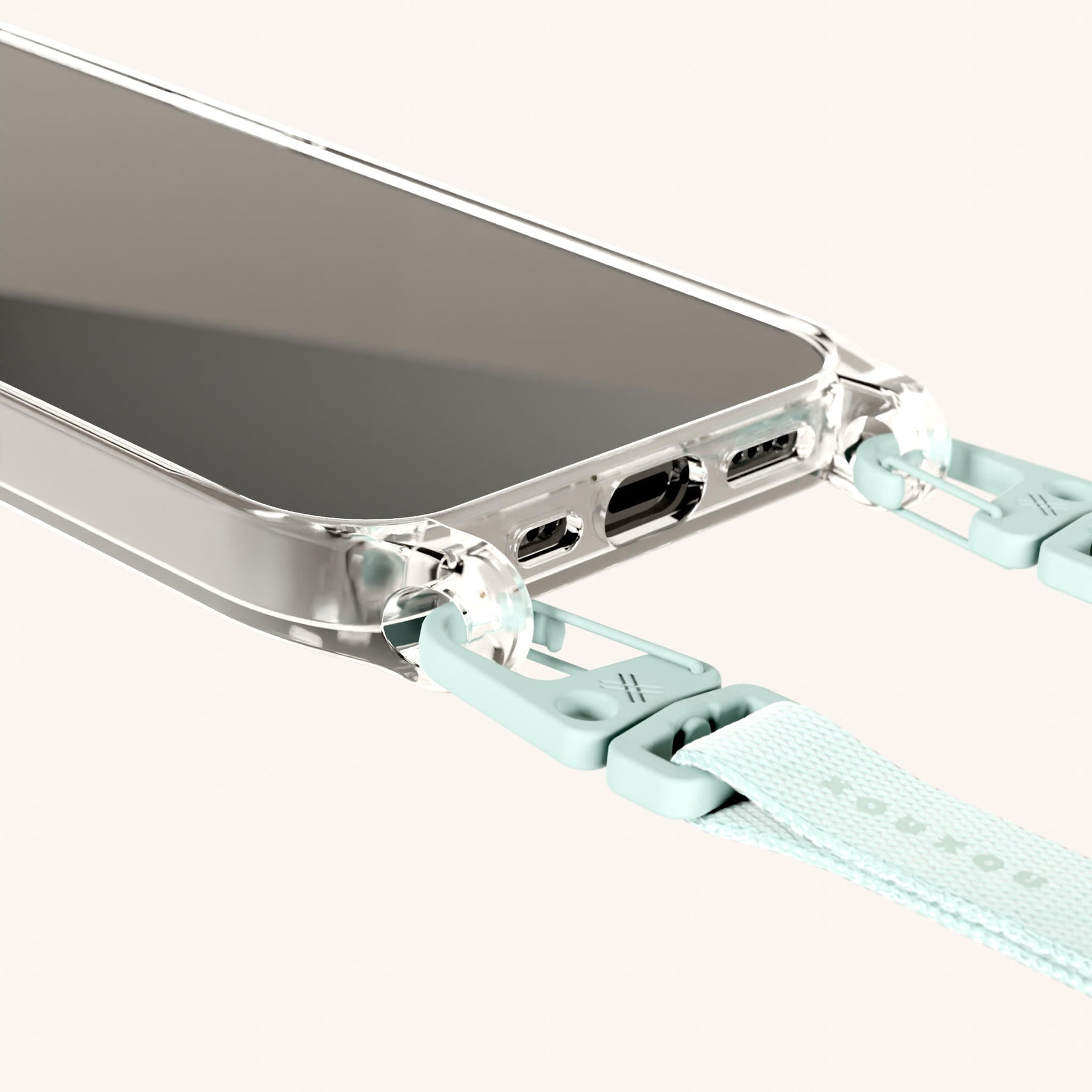 Phone Necklace with Slim Lanyard in Clear + Azzurro