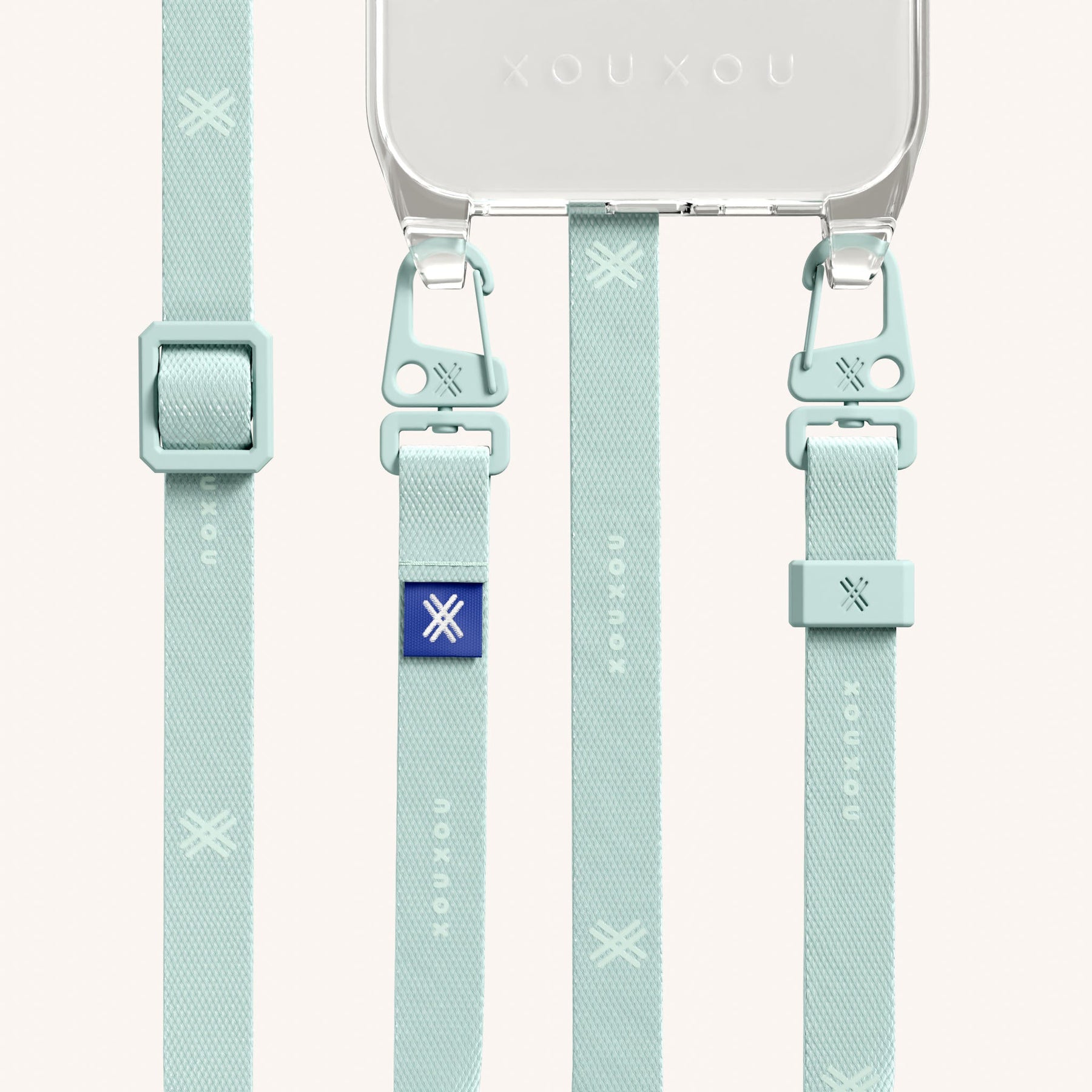 Phone Necklace with Slim Lanyard in Clear + Azzurro