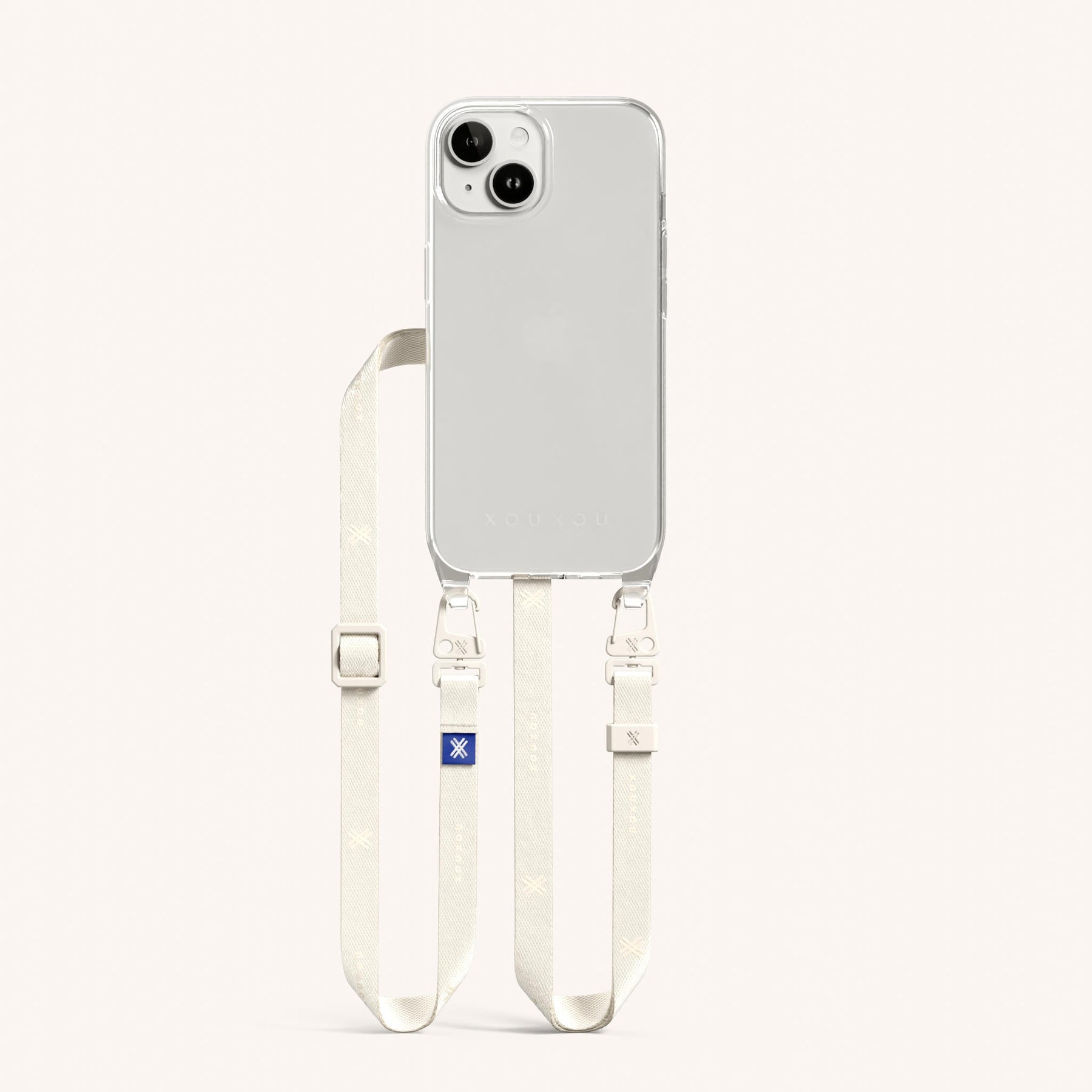 Handykette mit schmalem Gurt in Transparent + Kreideweiss
