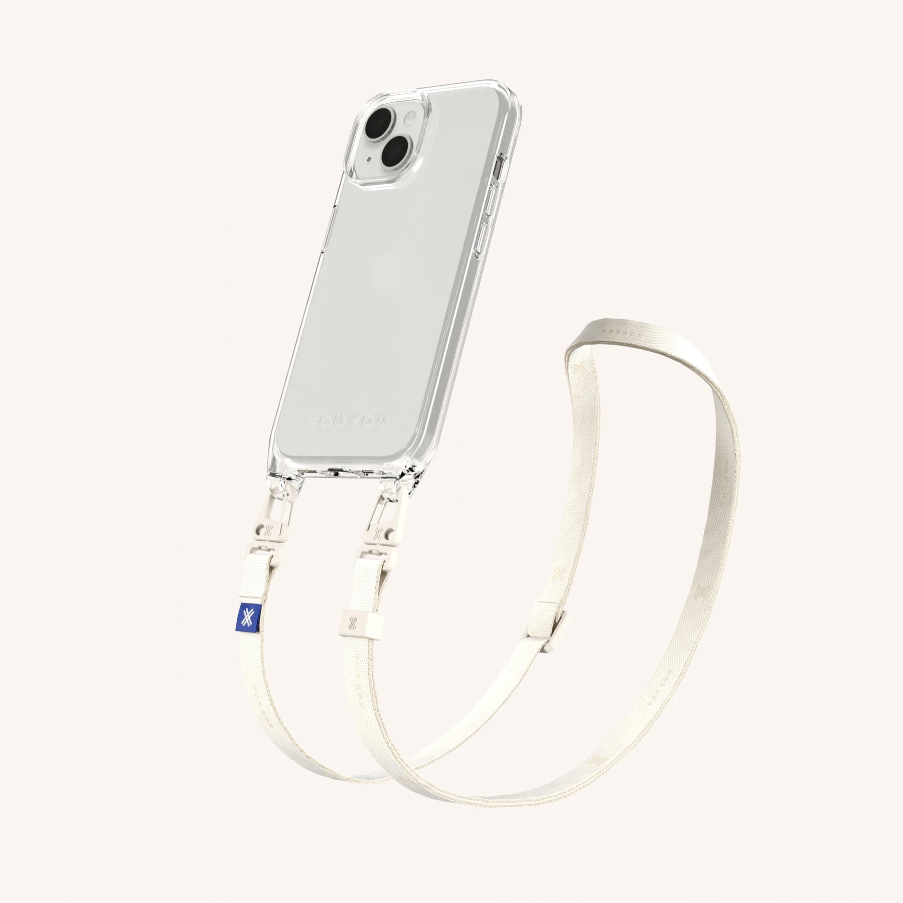 Handykette mit schmalem Gurt in Transparent + Kreideweiss