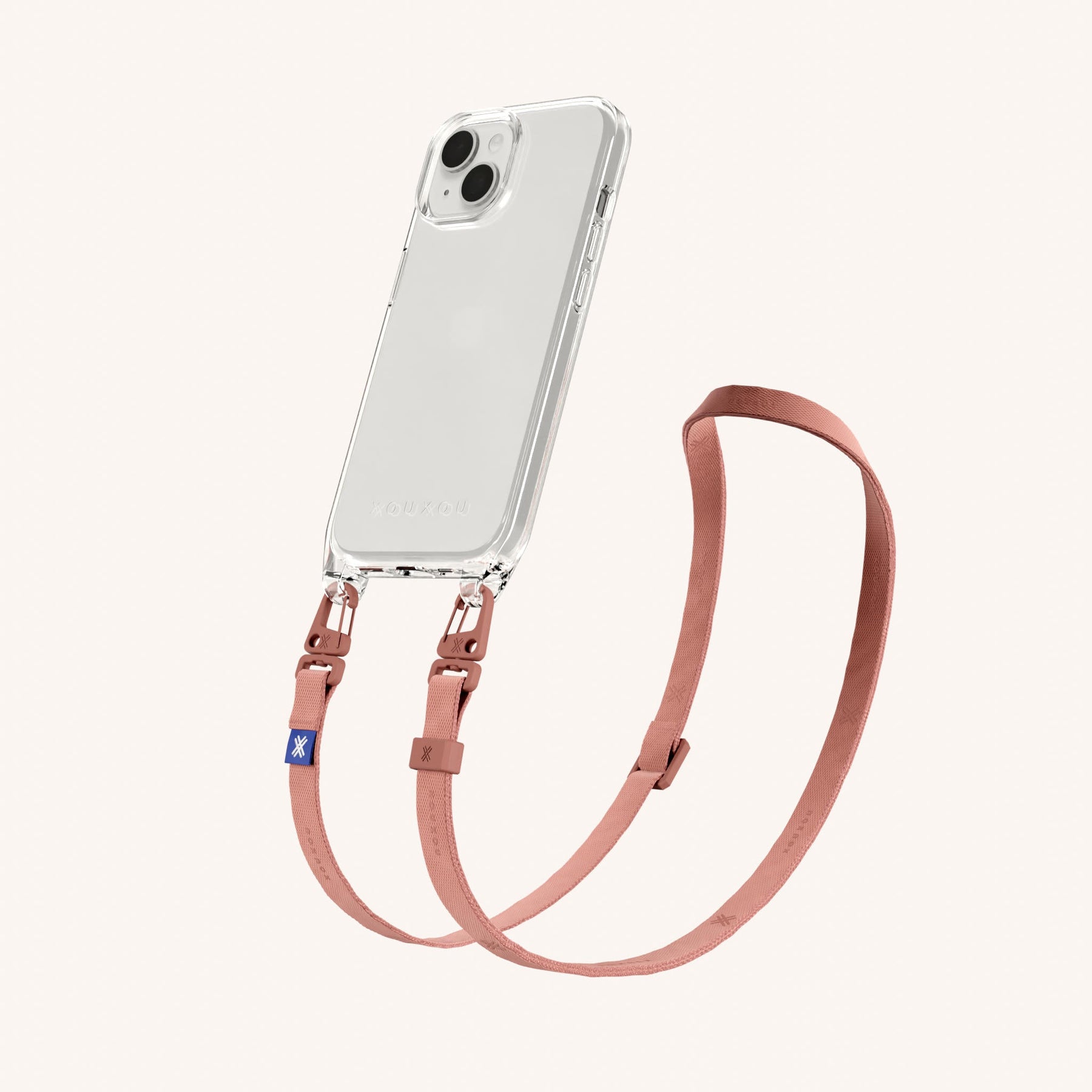 Handykette mit schmalem Gurt in Transparent + Terracotta