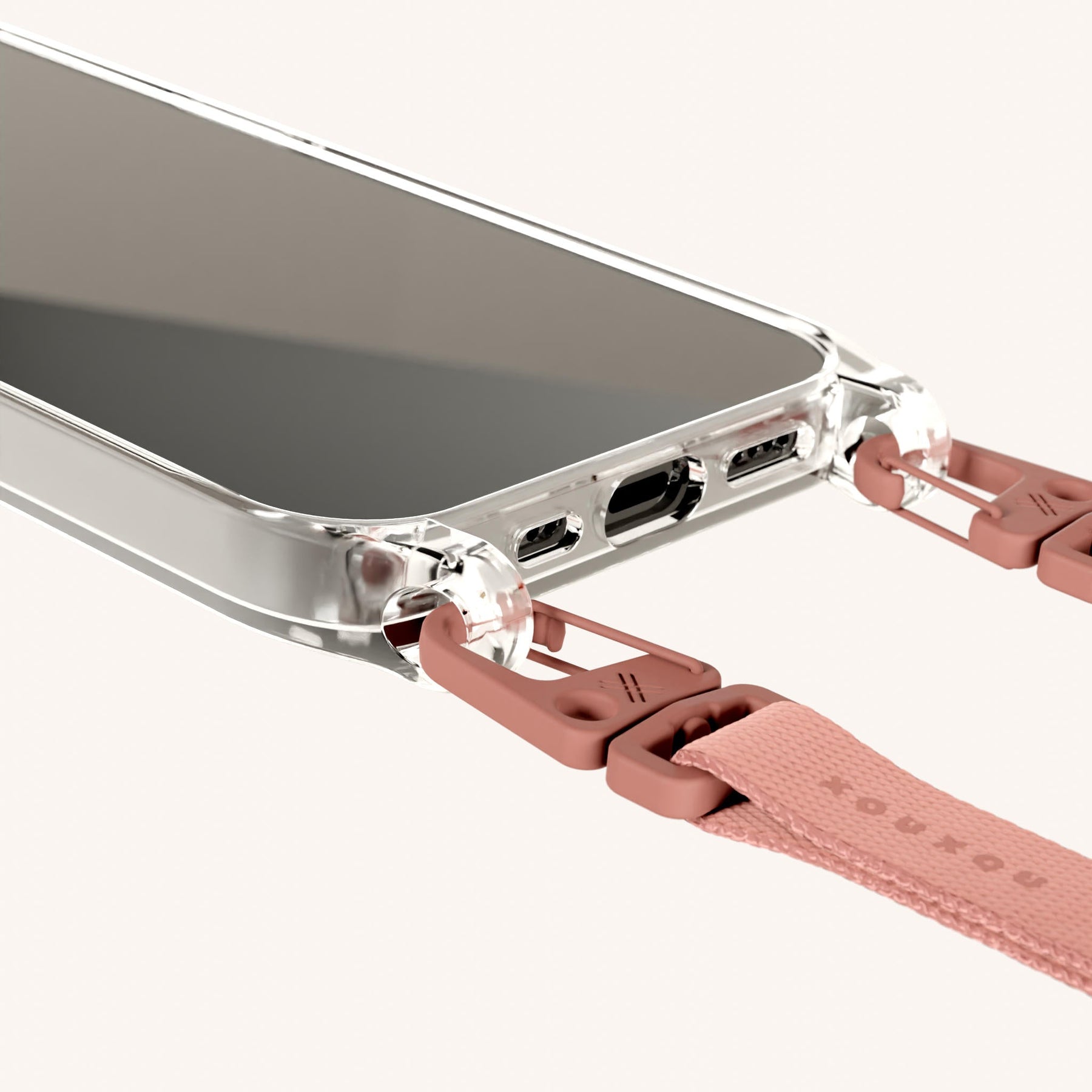 Handykette mit schmalem Gurt in Transparent + Terracotta