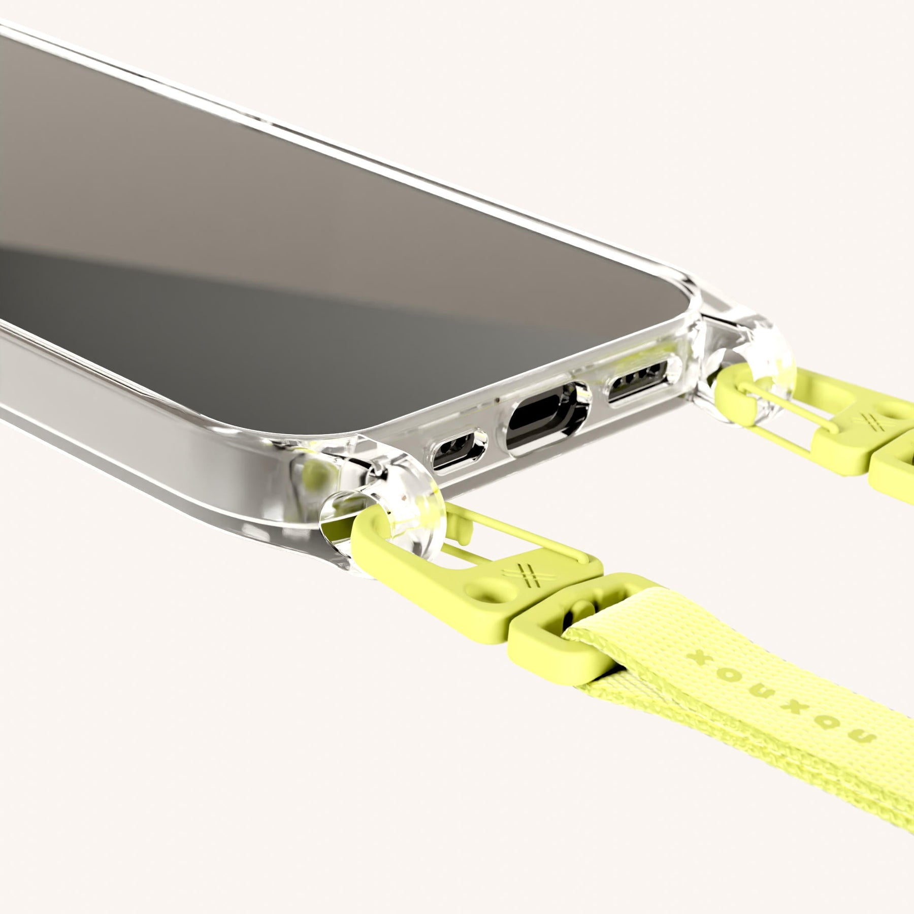 Phone Necklace with Slim Lanyard in Clear + Limoncello