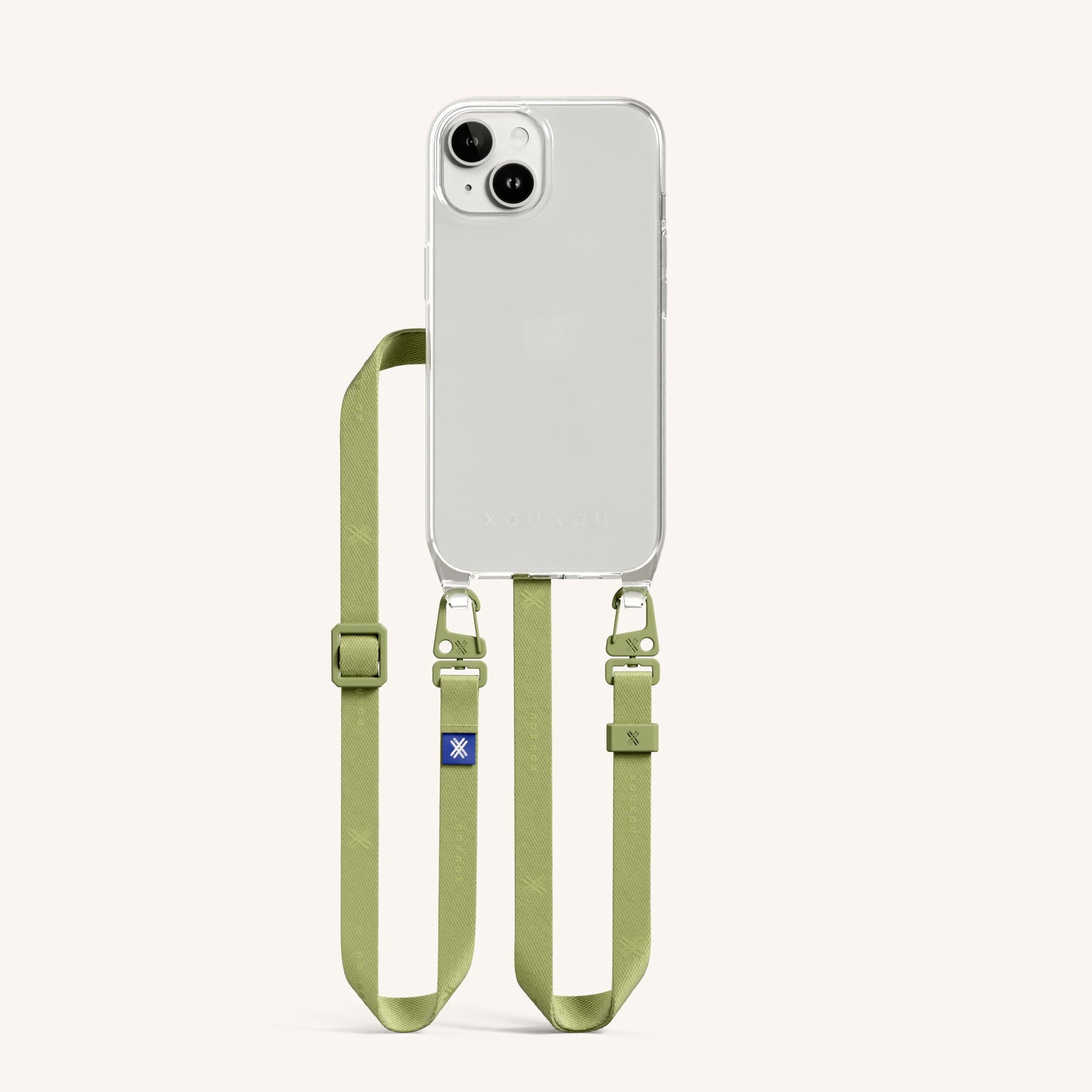 Phone Necklace with Slim Lanyard in Clear + Pistachio